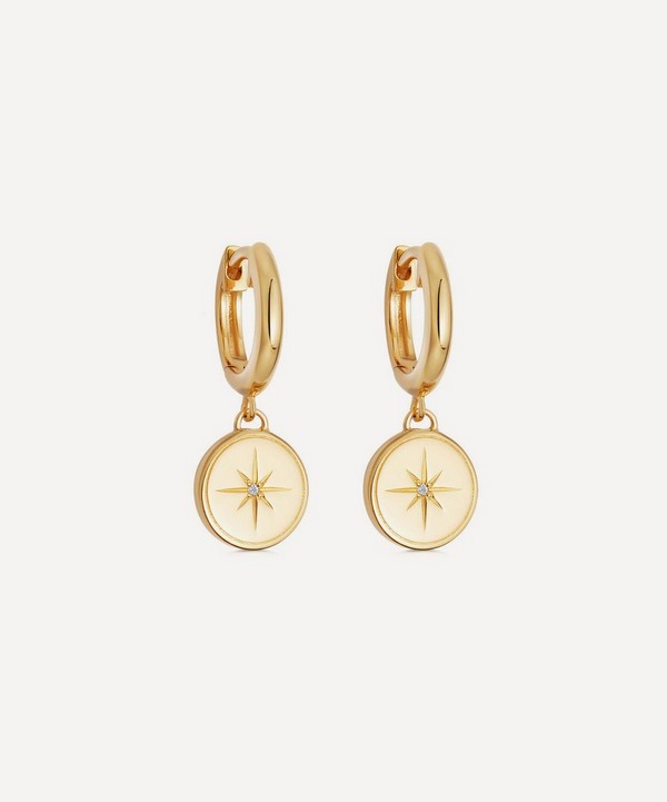 Astley Clarke - Gold Plated Vermeil Silver Celestial Compass White Sapphire Drop Earrings image number null