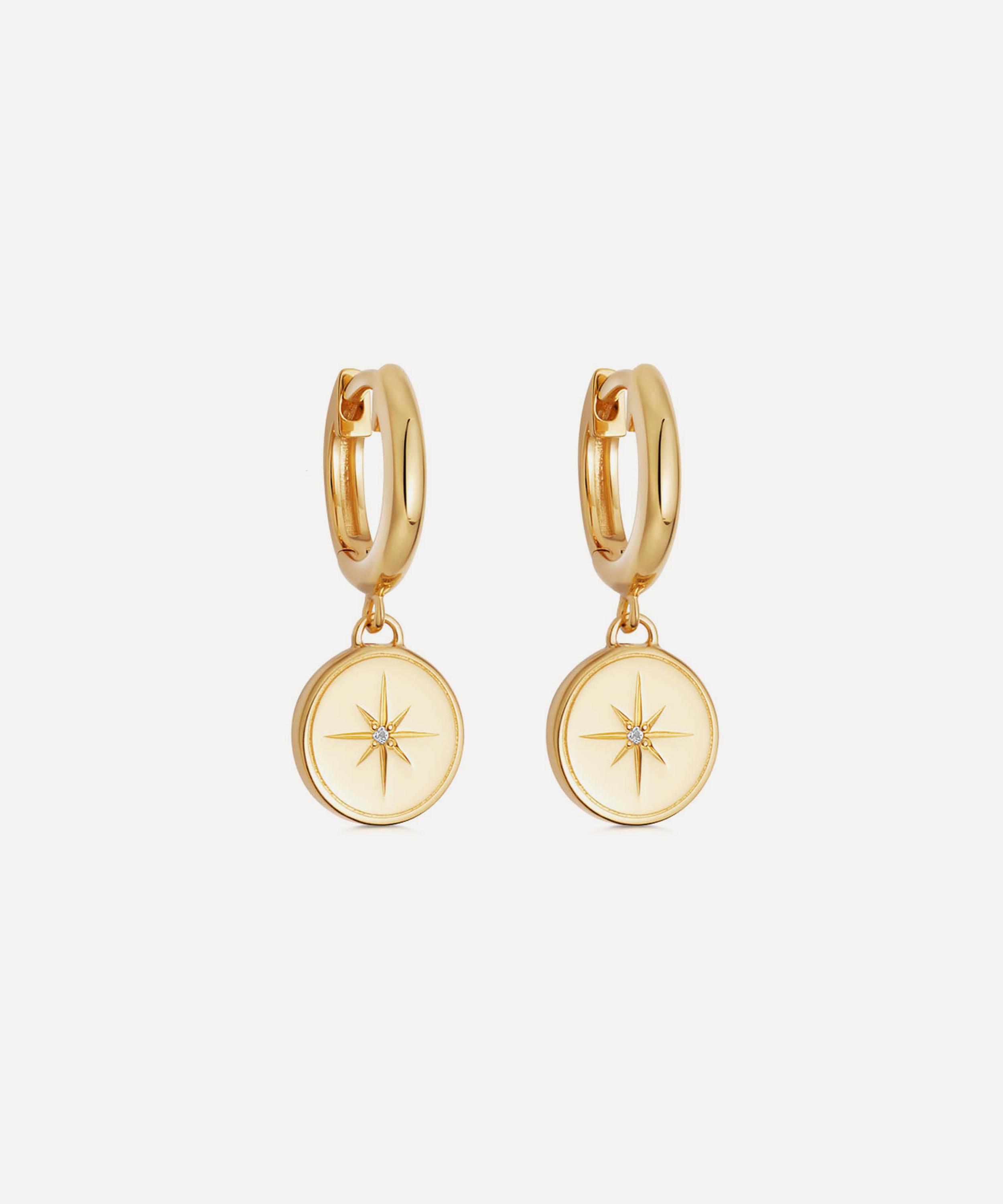Astley Clarke - Gold Plated Vermeil Silver Celestial Compass White Sapphire Drop Earrings image number 0