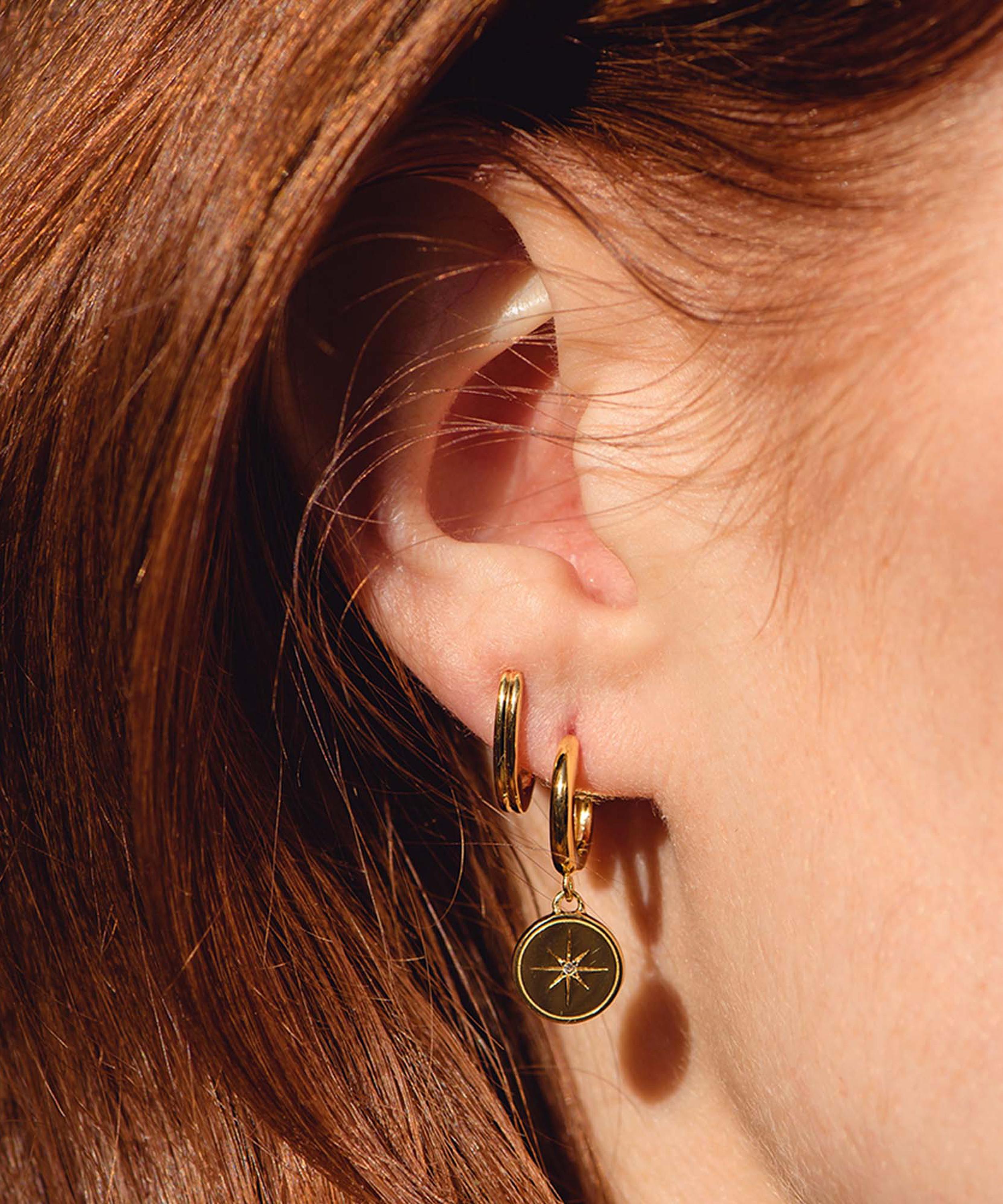 Astley Clarke - Gold Plated Vermeil Silver Celestial Compass White Sapphire Drop Earrings image number 1