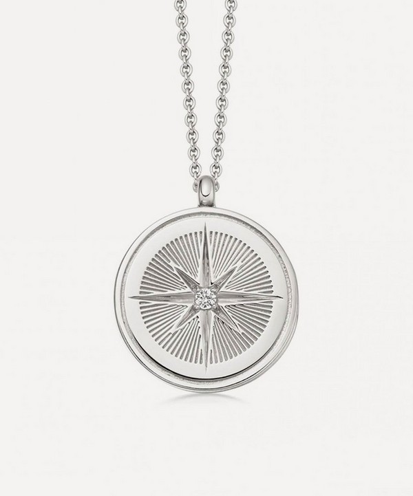 Astley Clarke - Silver Celestial Compass White Sapphire Locket Necklace image number null