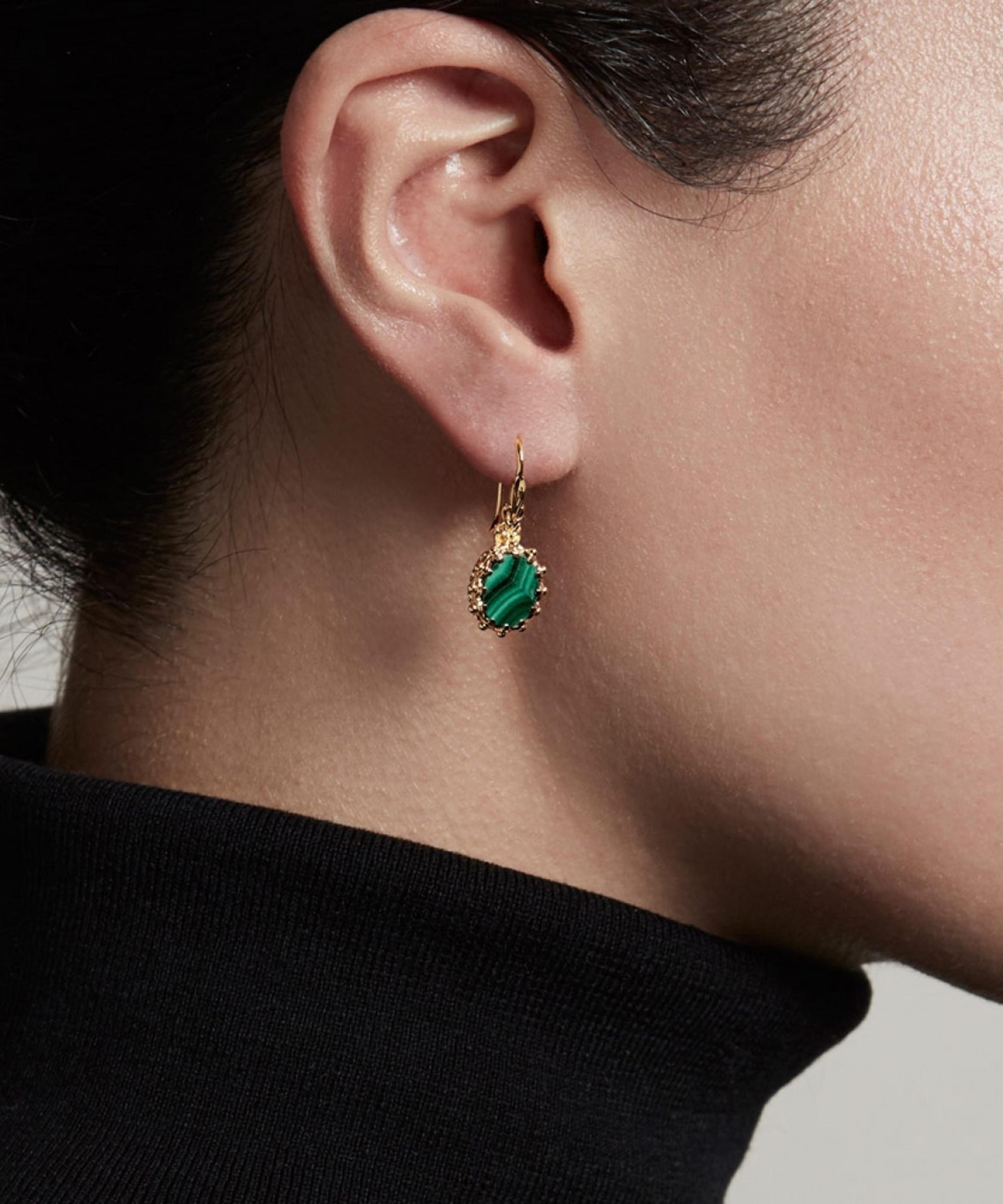 Astley Clarke - Gold Plated Vermeil Silver Floris Malachite Drop Earrings image number 1
