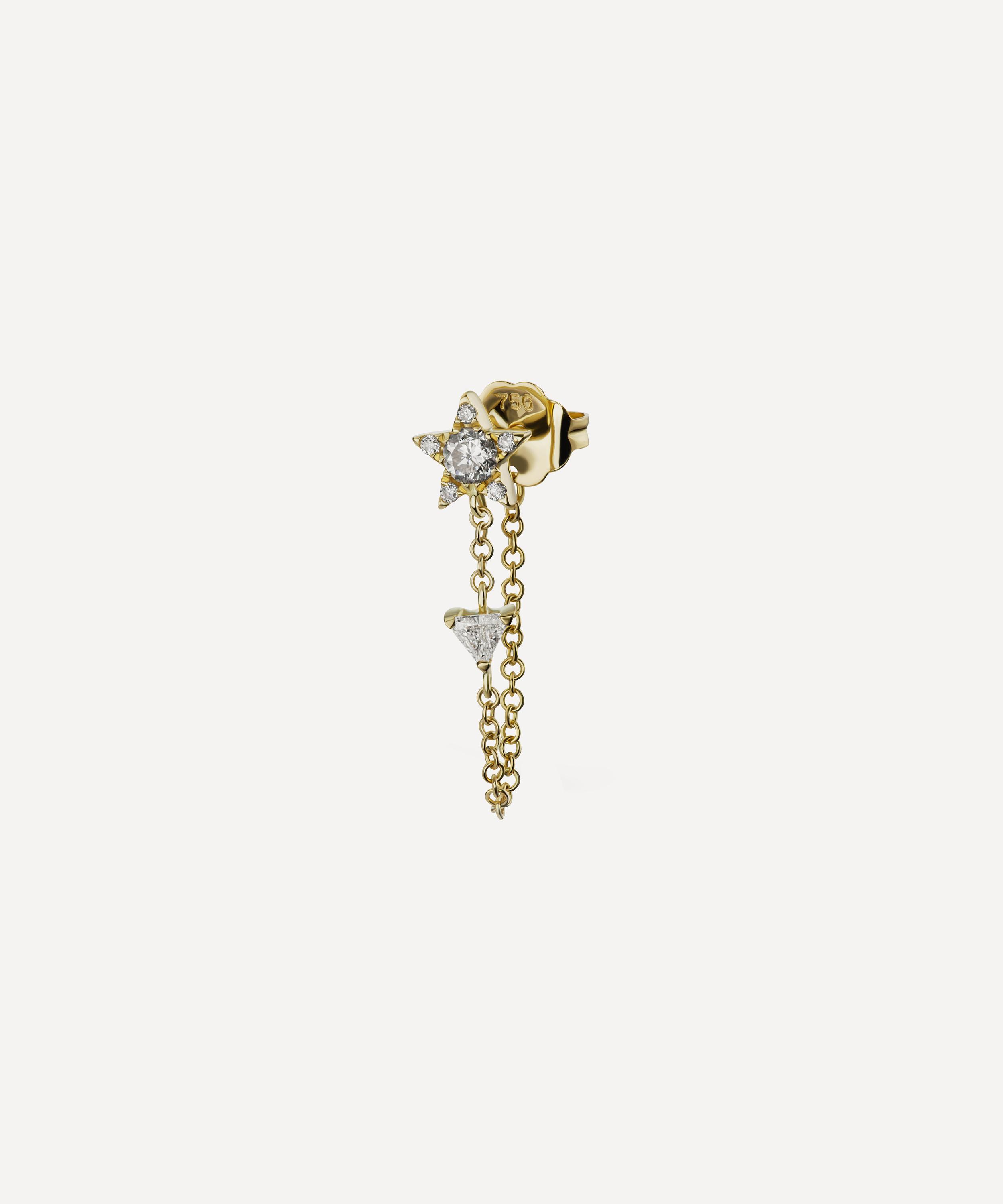 Maria Tash - 18ct 5.5mm Diamond Star and Triangle Chain Wrap Stud Earring image number 0