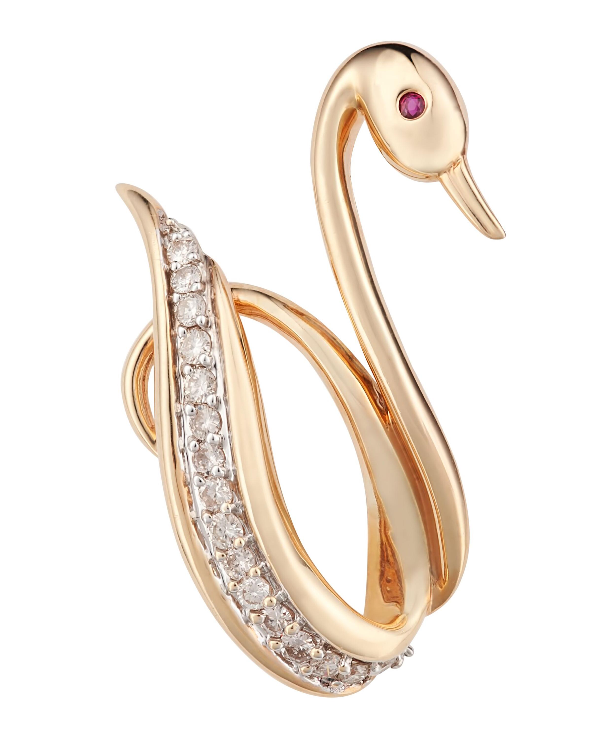 Kojis - Gold Ruby and Diamond Swan Brooch image number 0