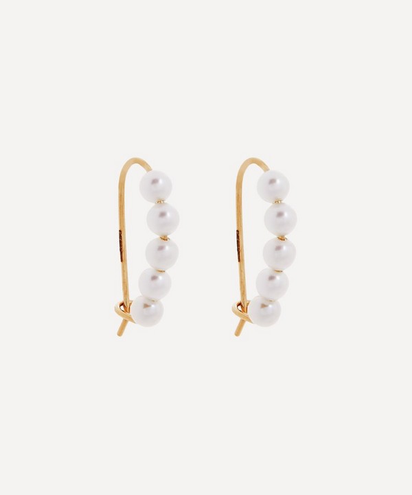 Mizuki - Gold Small Pearl Safety Pin Earrings image number null