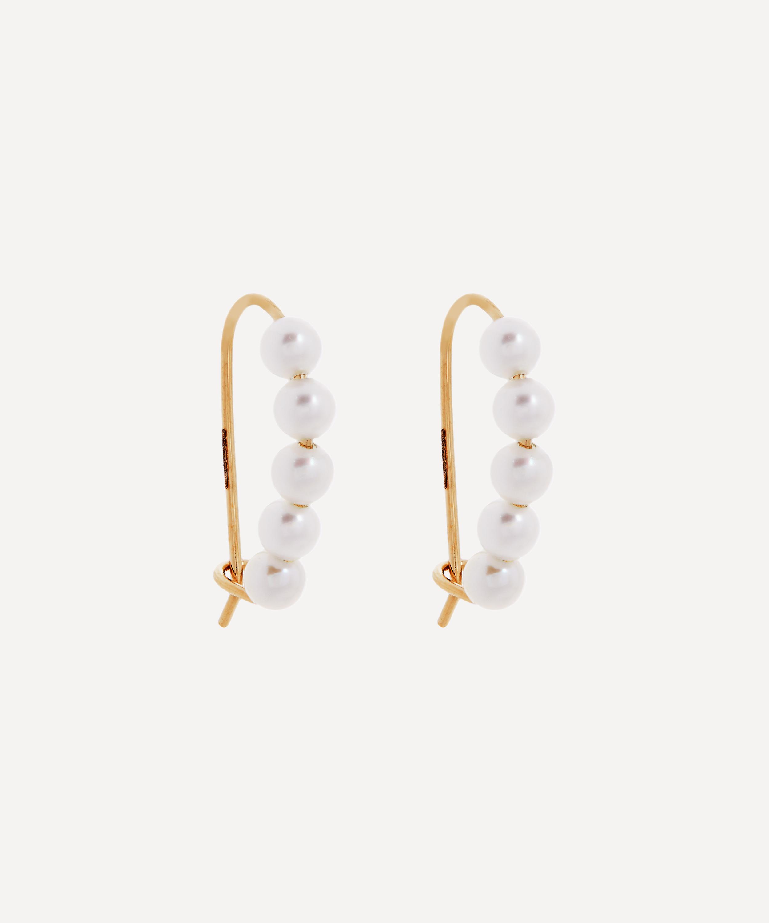 Mizuki - Gold Small Pearl Safety Pin Earrings