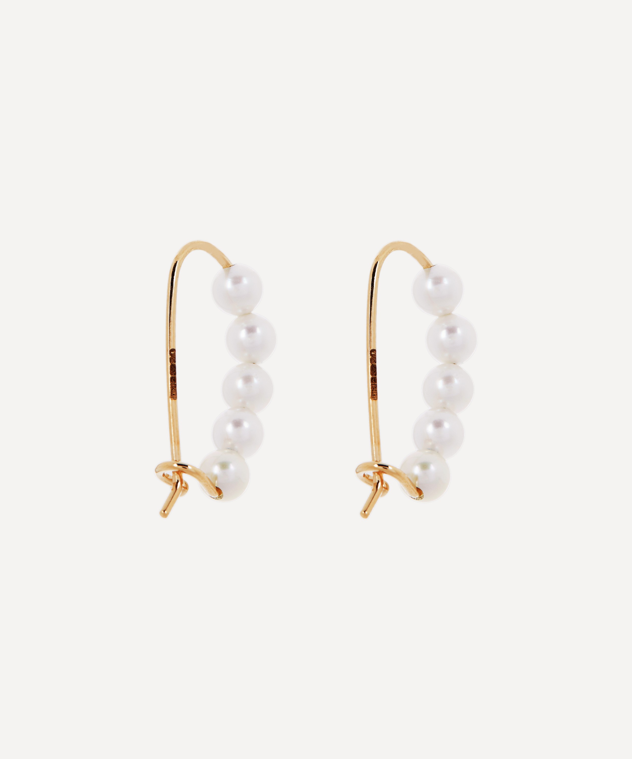 Mizuki - Gold Small Pearl Safety Pin Earrings image number 3