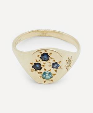 Gold Neapolitan Blue Multi-Stone Signet Ring