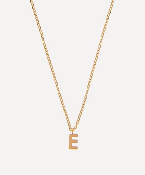 AURUM + GREY - 9ct Gold E Initial Pendant Necklace image number 0