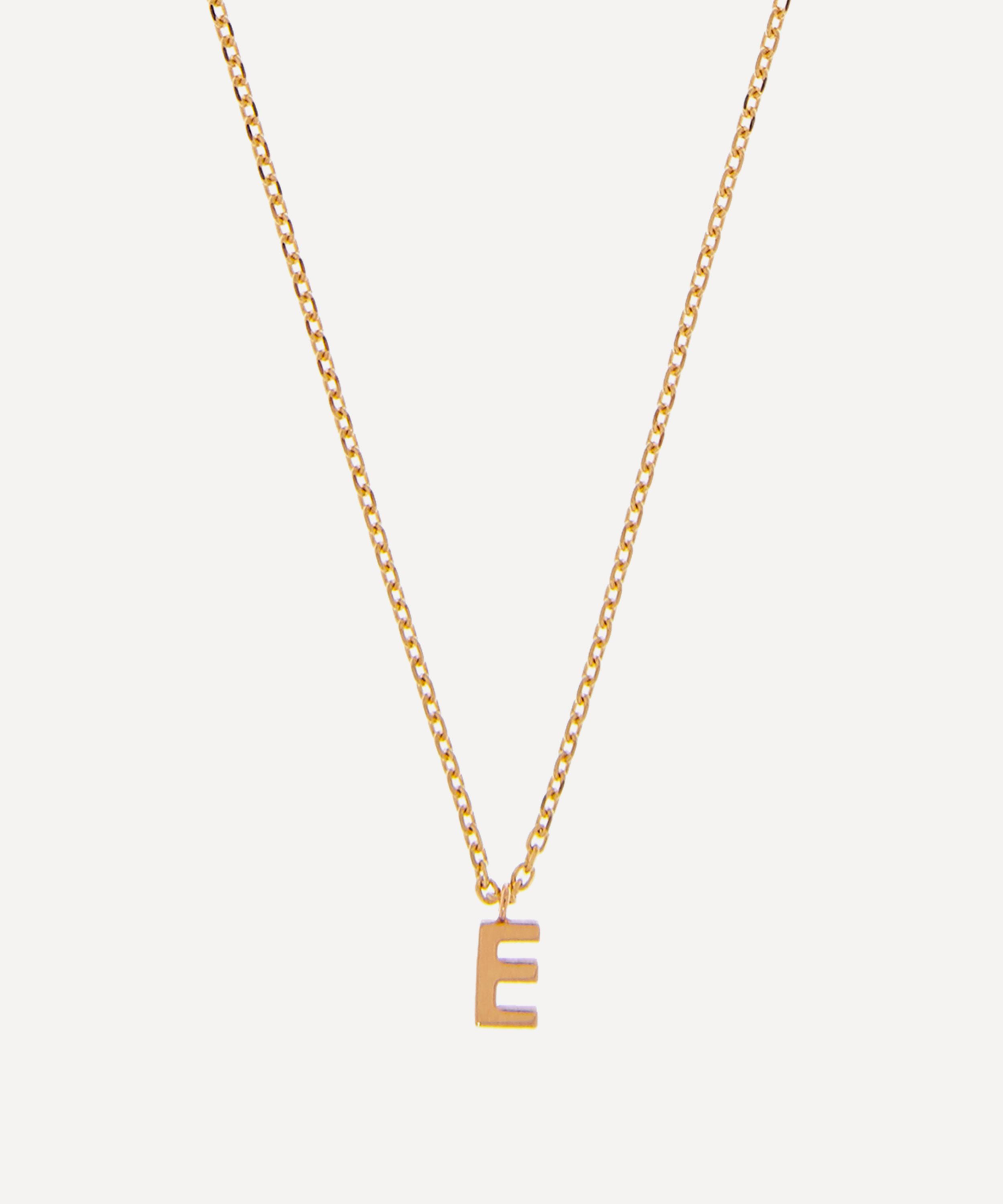 AURUM + GREY - 9ct Gold E Initial Pendant Necklace image number 0