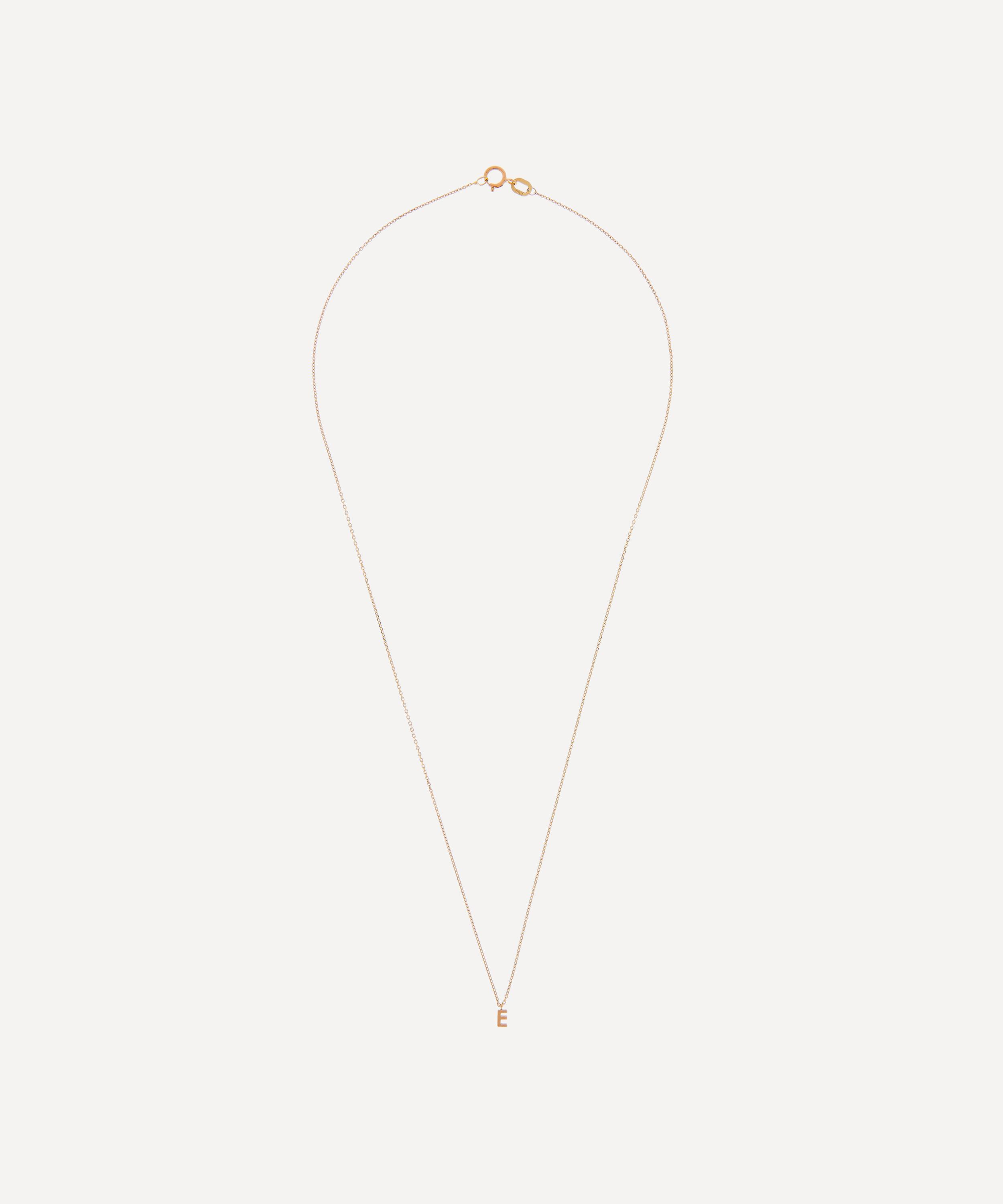 AURUM + GREY - 9ct Gold E Initial Pendant Necklace image number 2