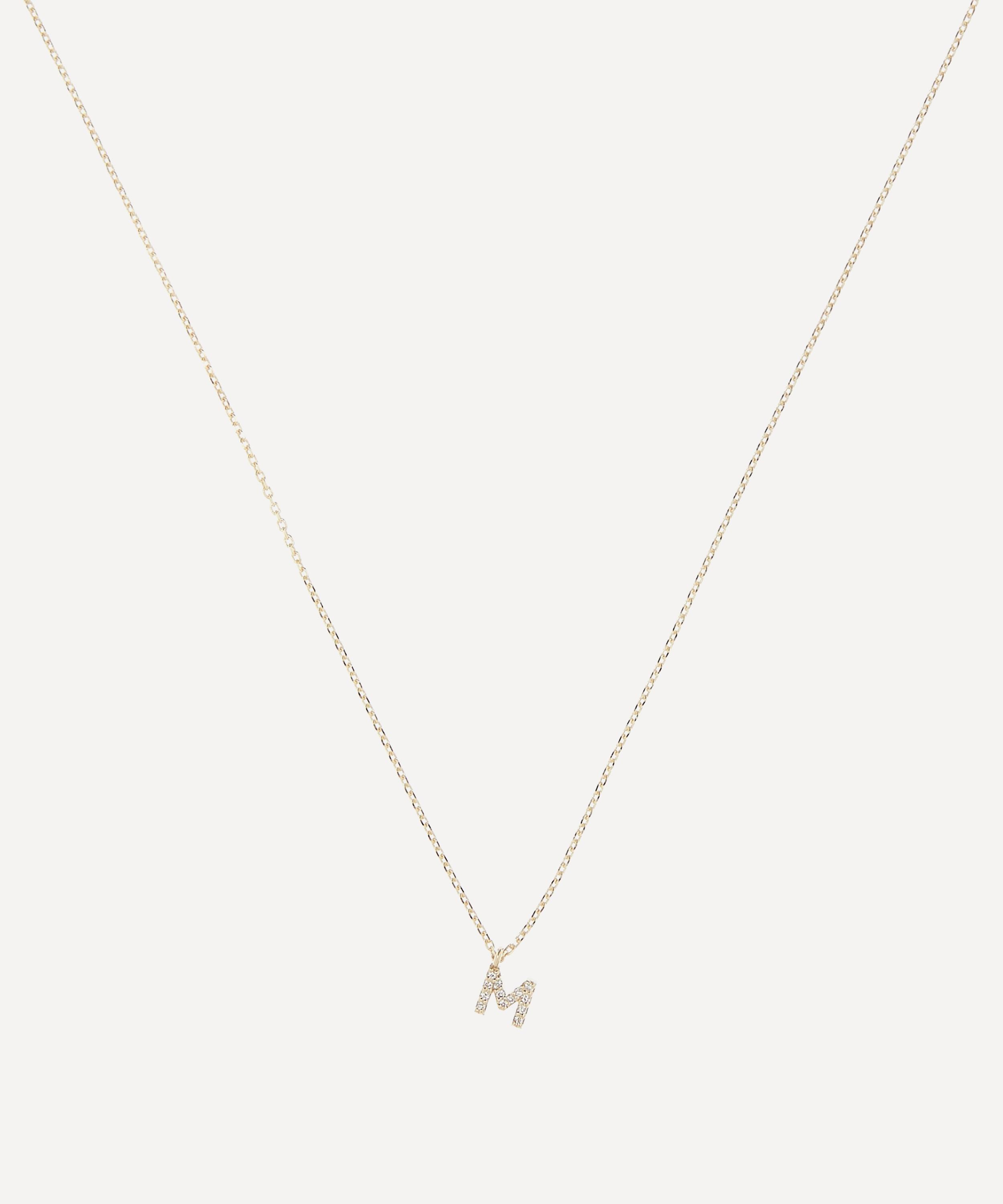 AURUM + GREY - 9ct Gold M Diamond Initial Pendant Necklace image number 0