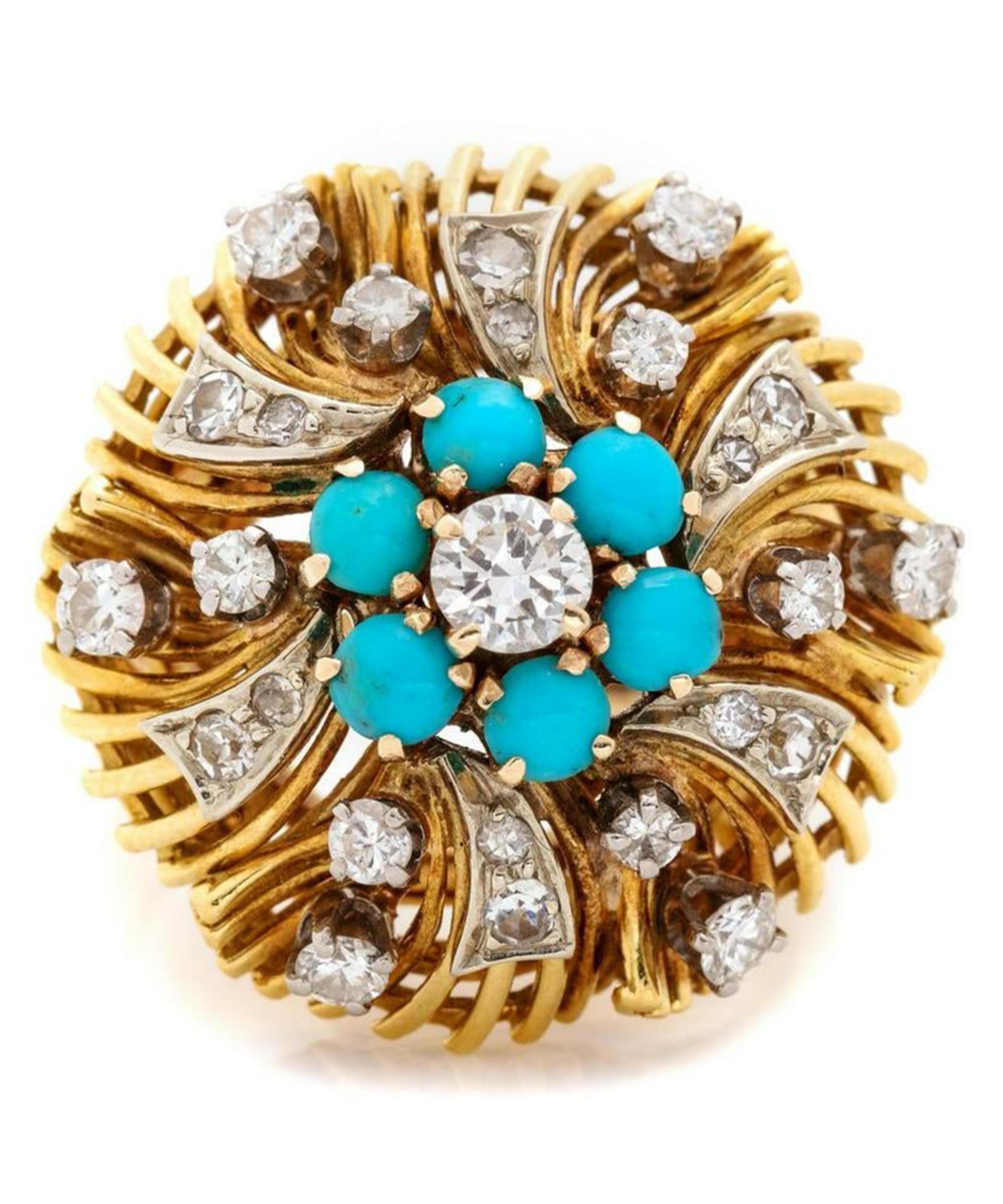 Kojis - Gold Diamond and Turquoise Dress Ring image number 0