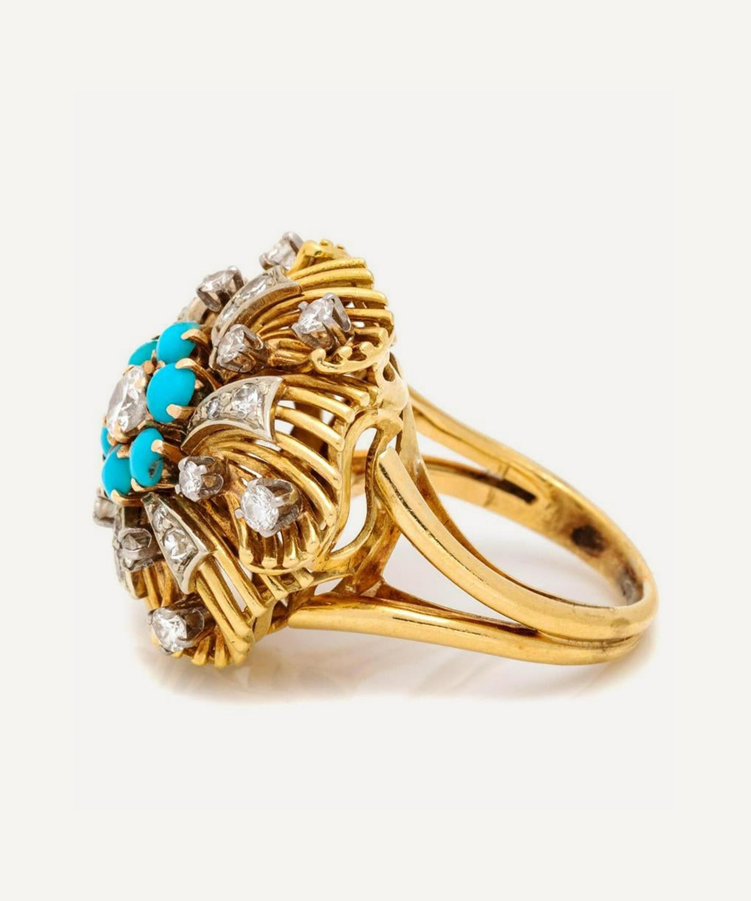 Kojis - Gold Diamond and Turquoise Dress Ring image number 1