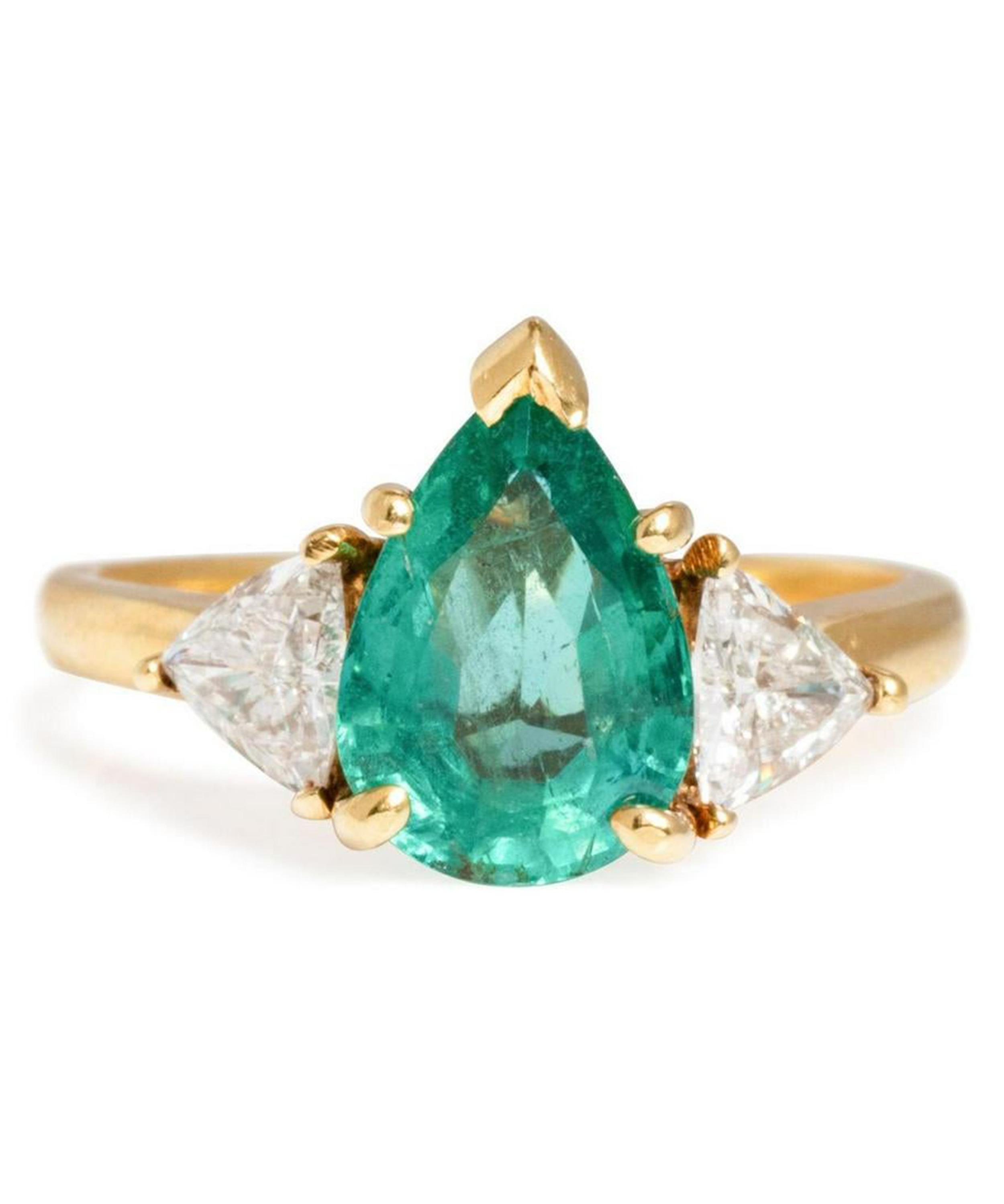 Kojis - Gold Emerald and Diamond Triple Stone Ring image number 0