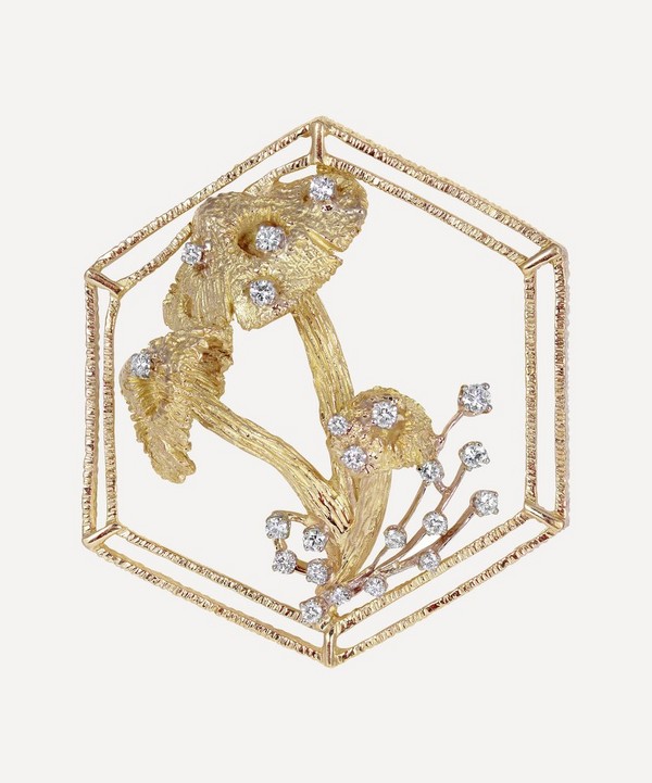 Kojis - 18ct Gold Diamond Mushroom Brooch Pendant Necklace image number null