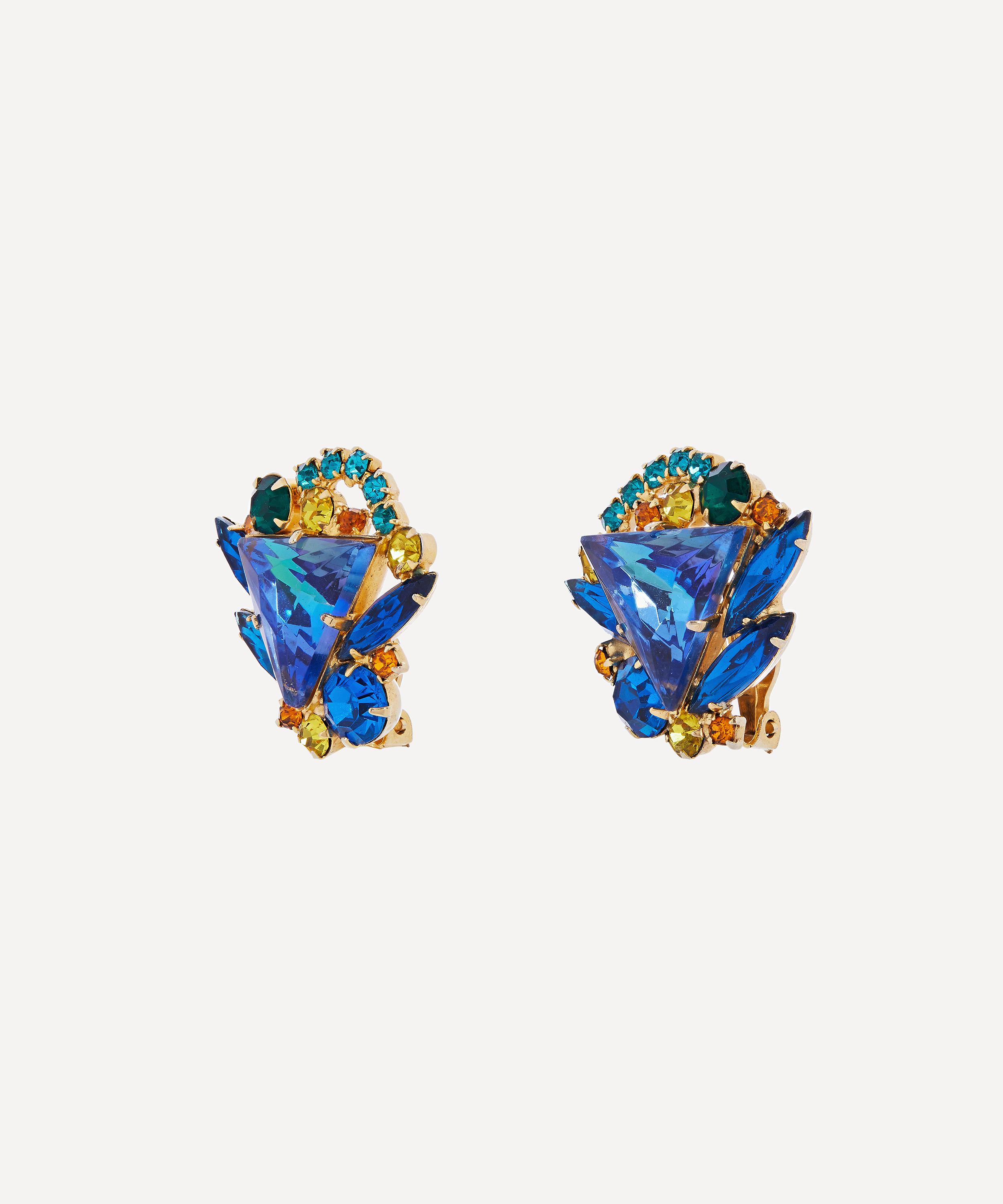 Designer Vintage - 1980s Gilt Faux Gemstone Clip-On Earrings image number 2