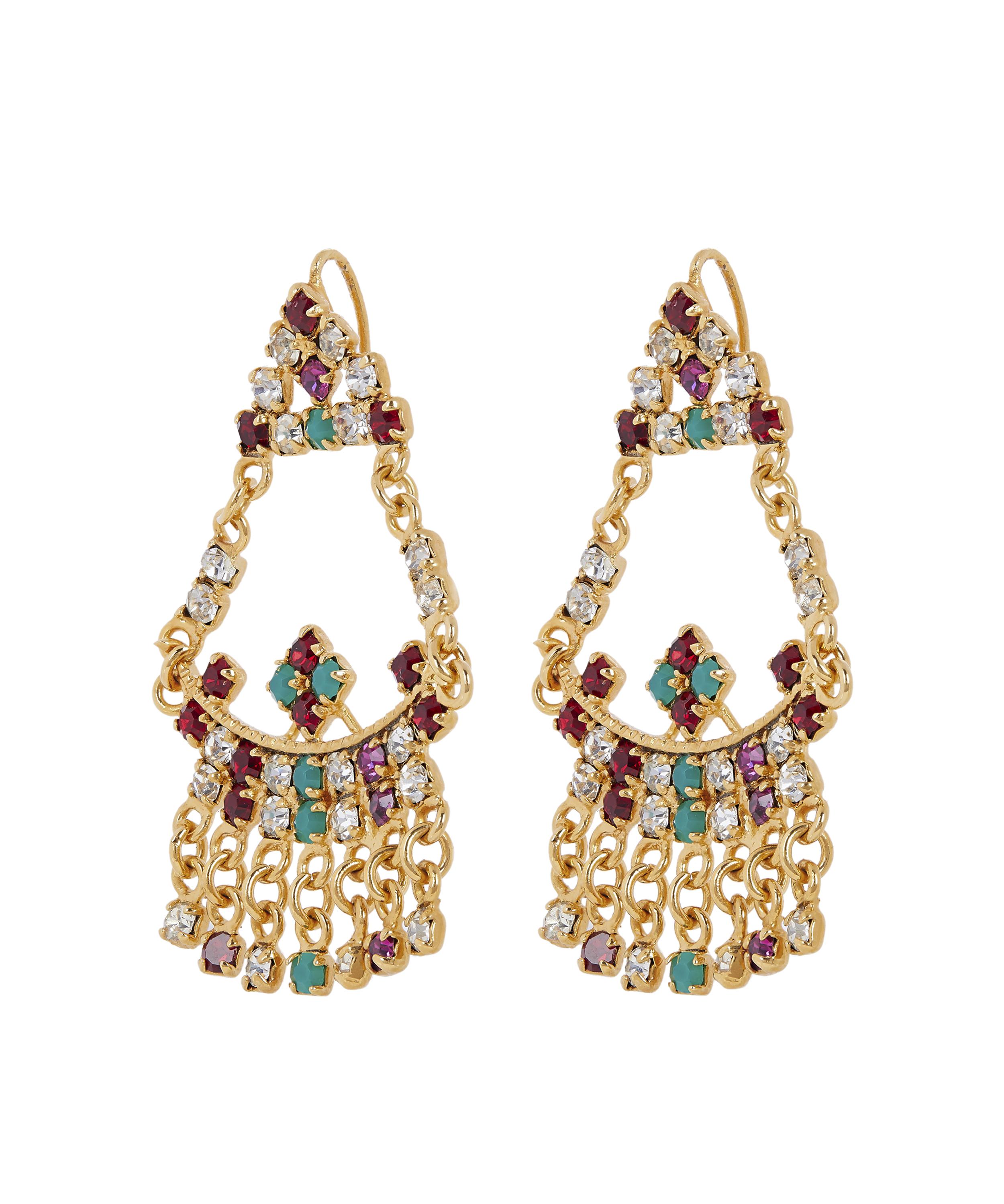 Designer Vintage - 1980s Gilt Faux Gemstone Chandelier Earrings image number 2