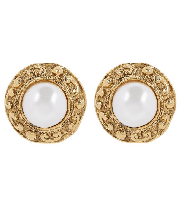 Designer Vintage - 1980s Chanel Gilt Faux Pearl Clip-On Earrings image number null