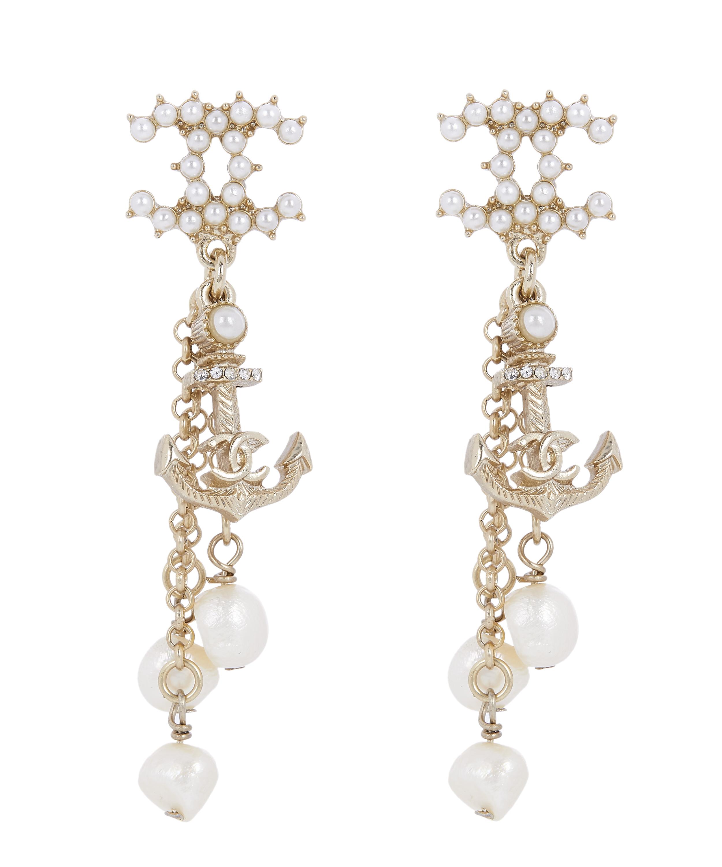 Designer Vintage Turn Of The Century Chanel Gilt Faux Pearl Drop Earrings Liberty