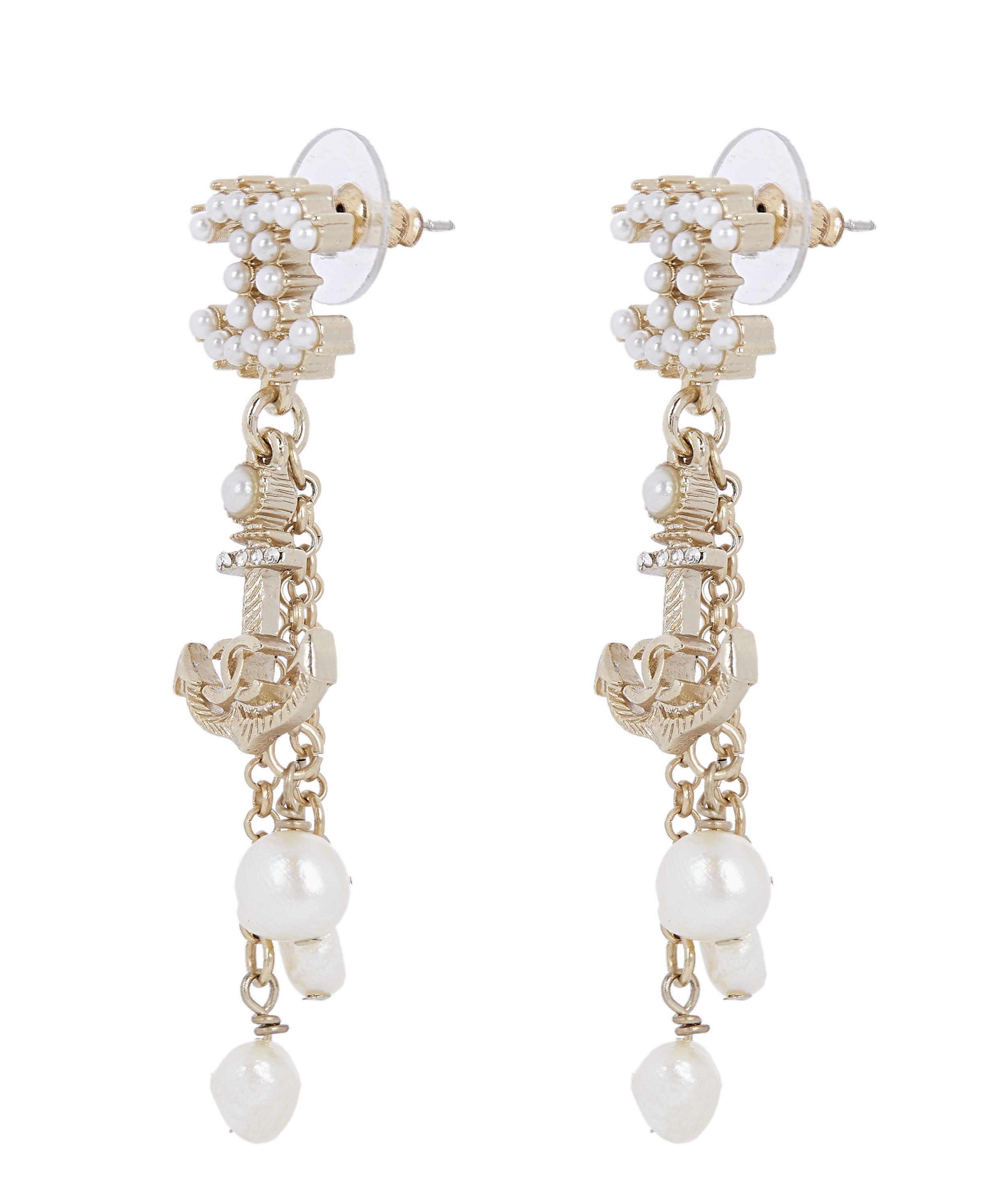 Designer Vintage - Turn of the Century Chanel Gilt Faux Pearl Drop Earrings image number 2