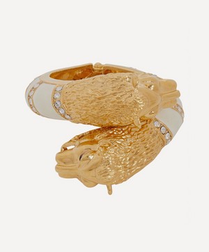 Designer Vintage - 1970s Gilt Lacquer and Faux Diamond Lion Cuff Bracelet image number 0