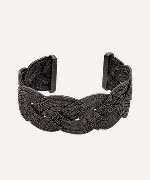 Designer Vintage - Turn of the Century Chanel Dark White Metal Plaited Cuff Bracelet image number 0