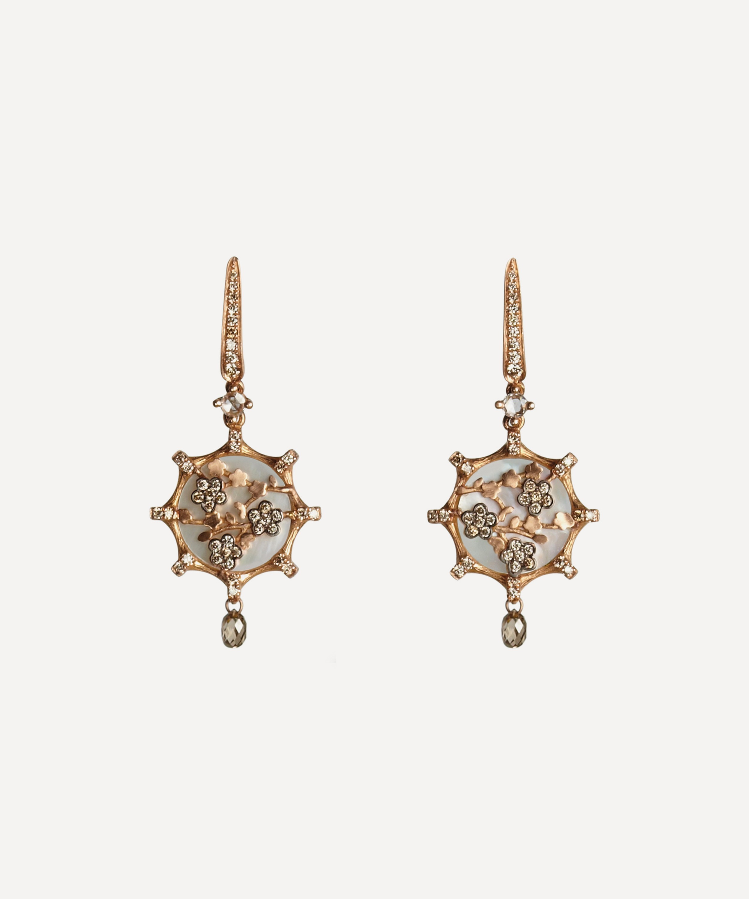 Annoushka - 18ct Rose Gold Dream Catcher Pearl and Diamond Small Drop Earrings image number null