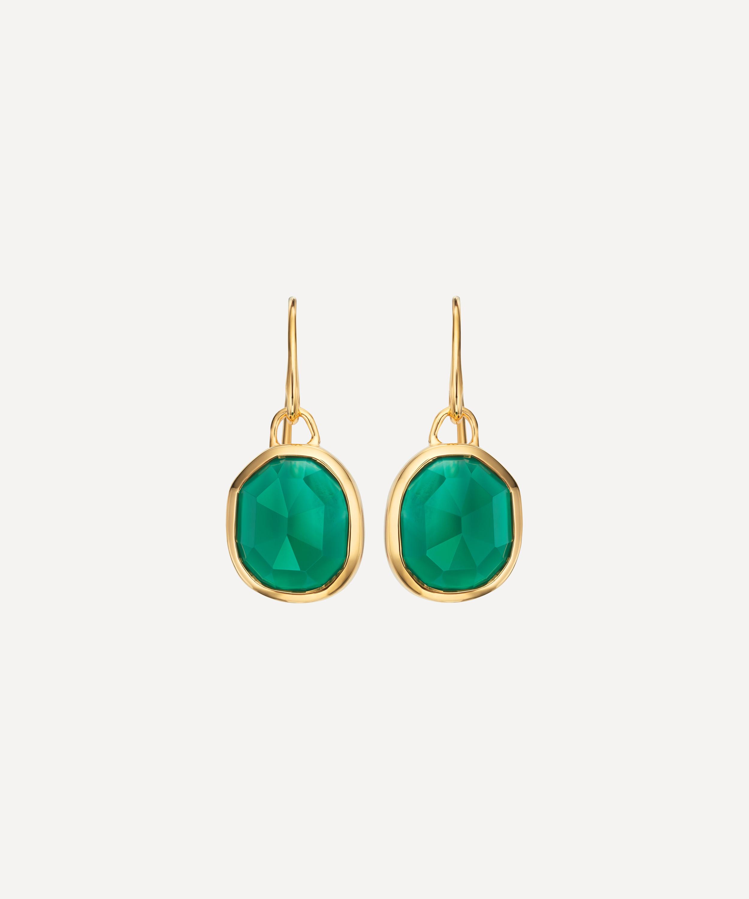 Monica Vinader - Gold Plated Vermeil Silver Siren Green Onyx Drop Earrings image number 0