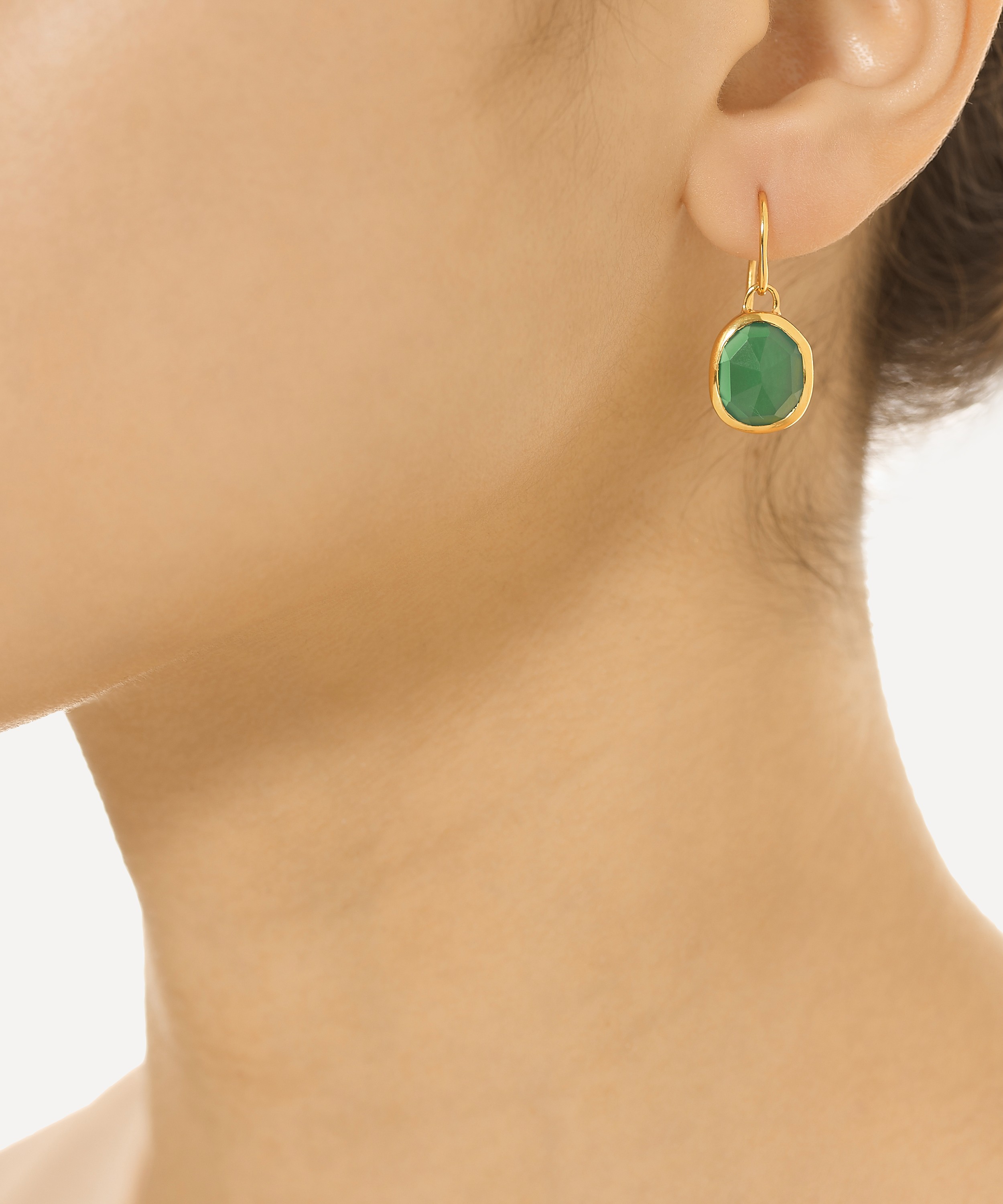 Monica Vinader - Gold Plated Vermeil Silver Siren Green Onyx Drop Earrings image number 1