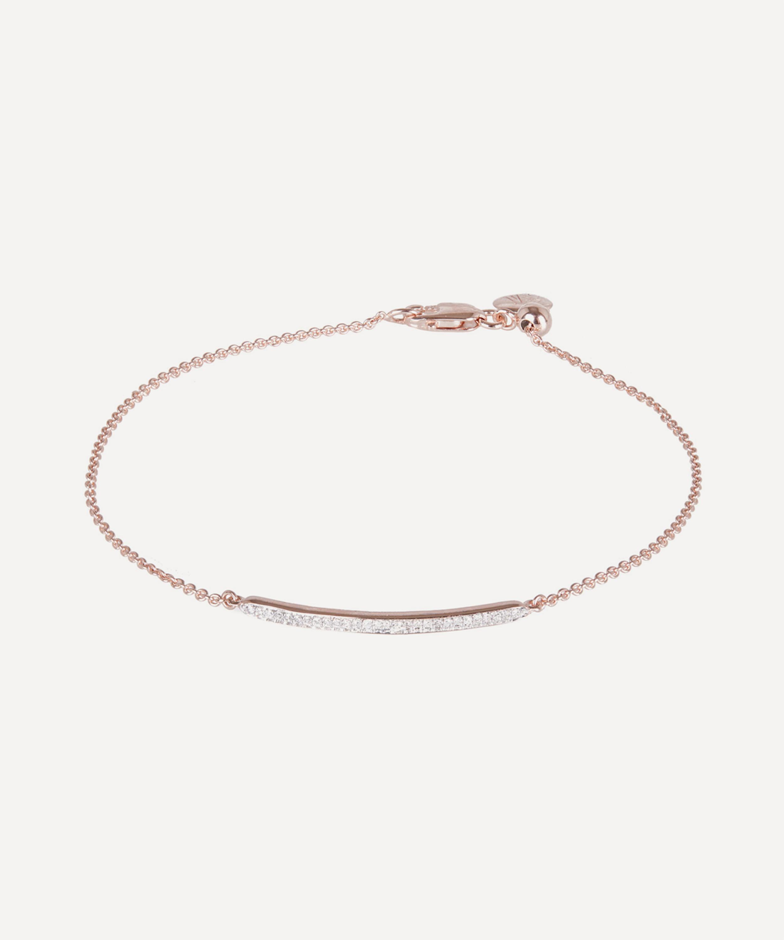 Monica Vinader - Rose Gold Plated Vermeil Silver Skinny Short Diamond Bar Bracelet image number 0