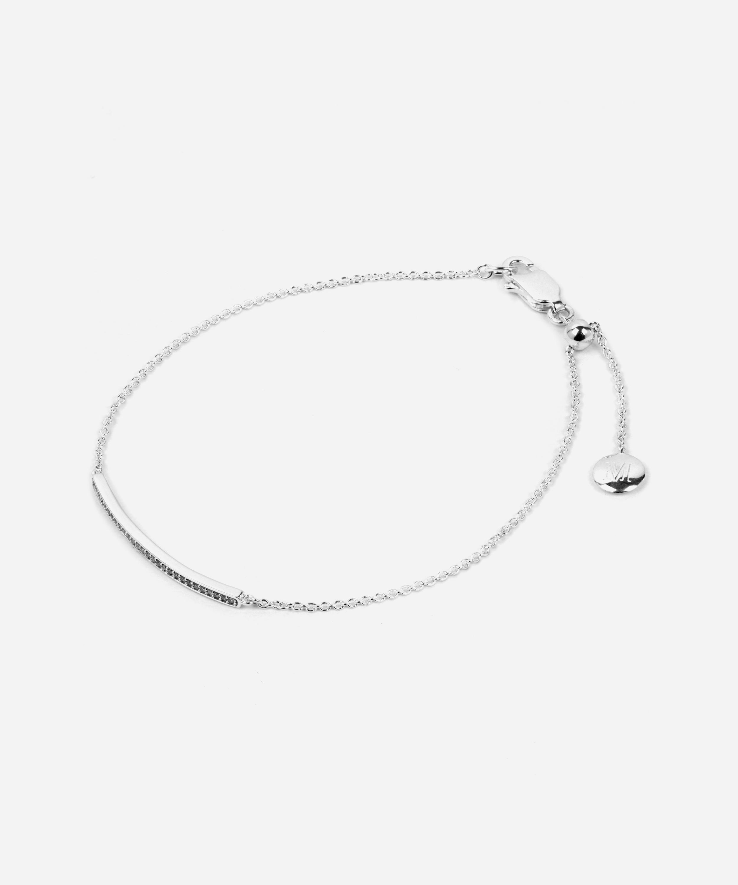 Monica Vinader - Silver Skinny Short Diamond Bar Bracelet image number 2