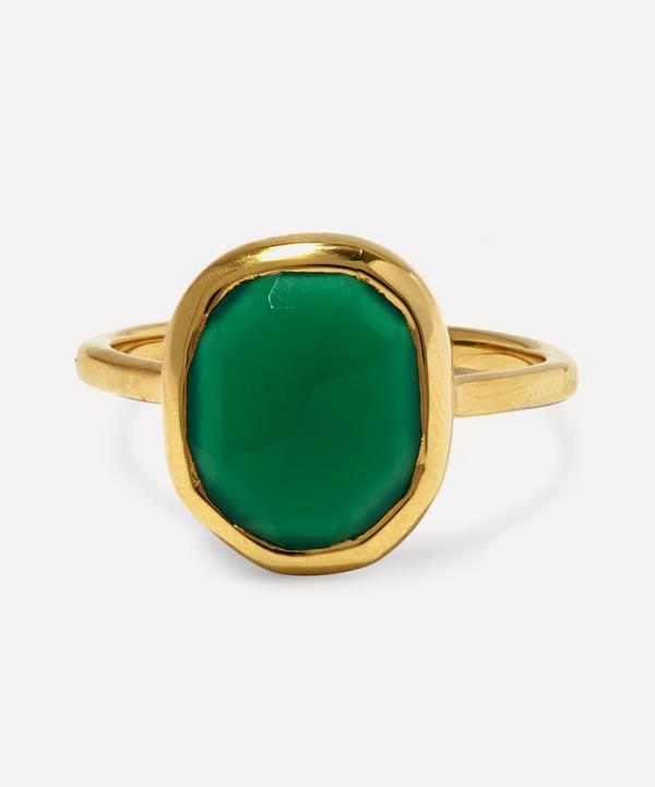 Monica Vinader - 18ct Gold Plated Vermeil Silver Siren Medium Green Onyx Stacking Ring image number null