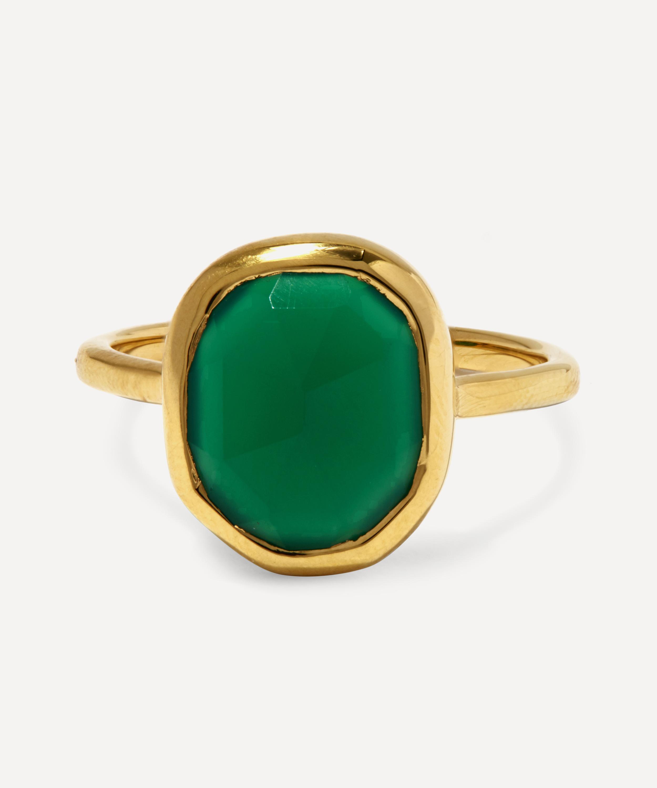 Monica Vinader - 18ct Gold Plated Vermeil Silver Siren Medium Green Onyx Stacking Ring image number 