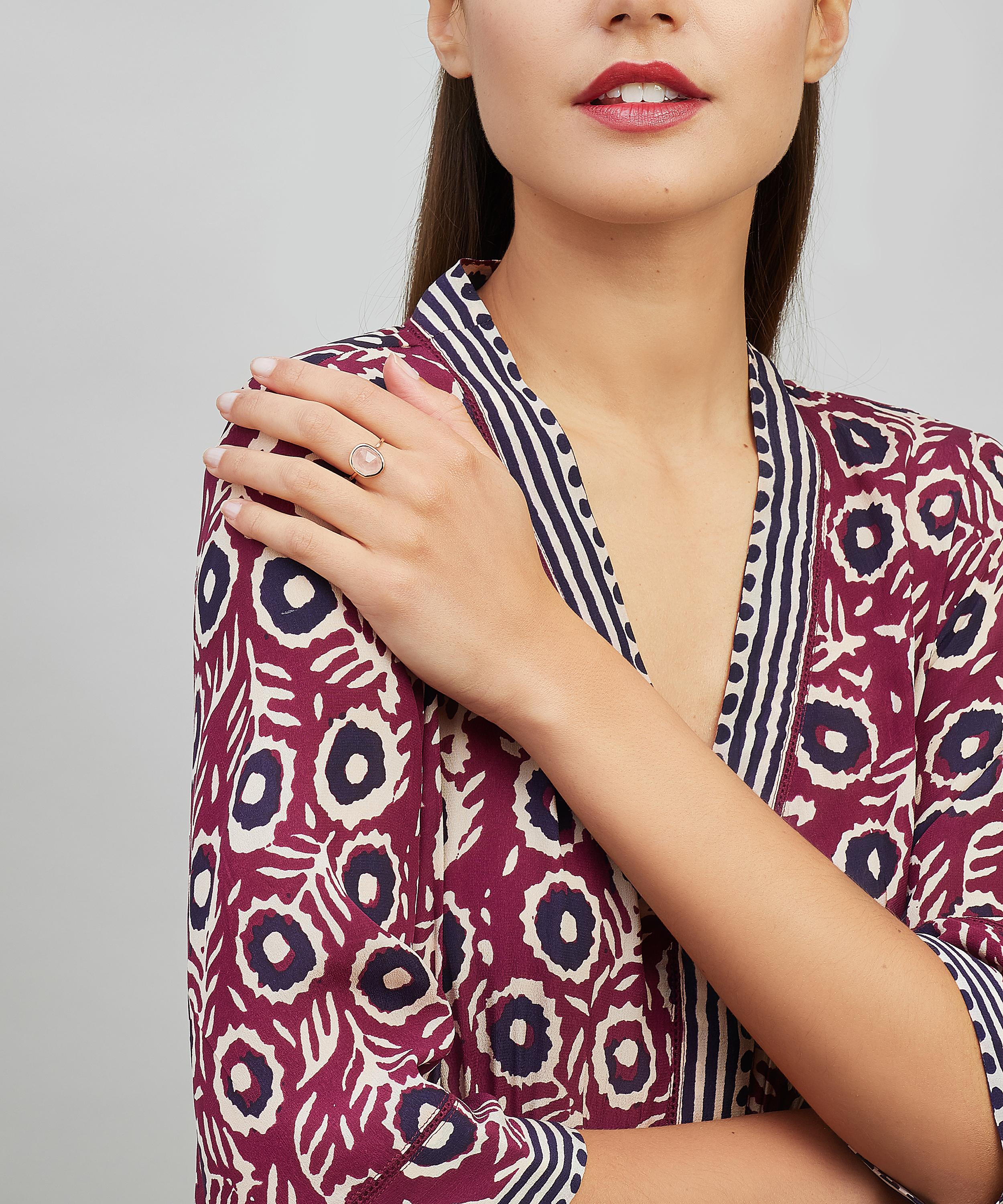 Monica Vinader - Rose Gold Plated Vermeil Silver Siren Medium Rose Quartz Stacking Ring image number 1