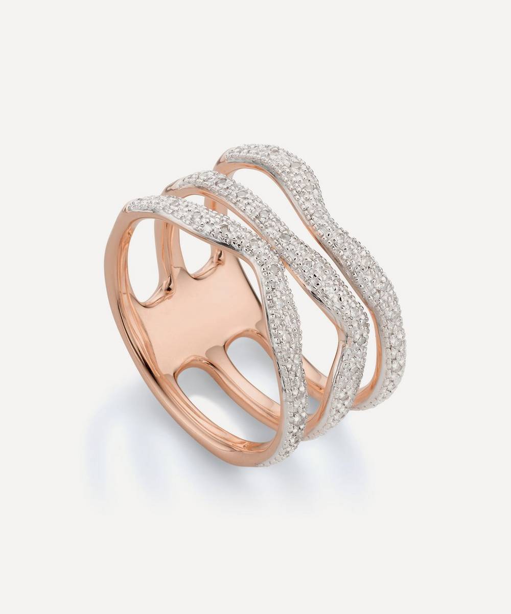 Monica Vinader - Rose Gold Plated Vermeil Silver Riva Diamond Wave Triple Band Ring