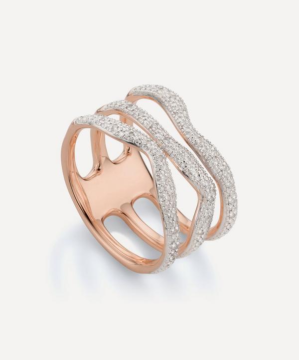 Monica Vinader - Rose Gold Plated Vermeil Silver Riva Diamond Wave Triple Band Ring image number null