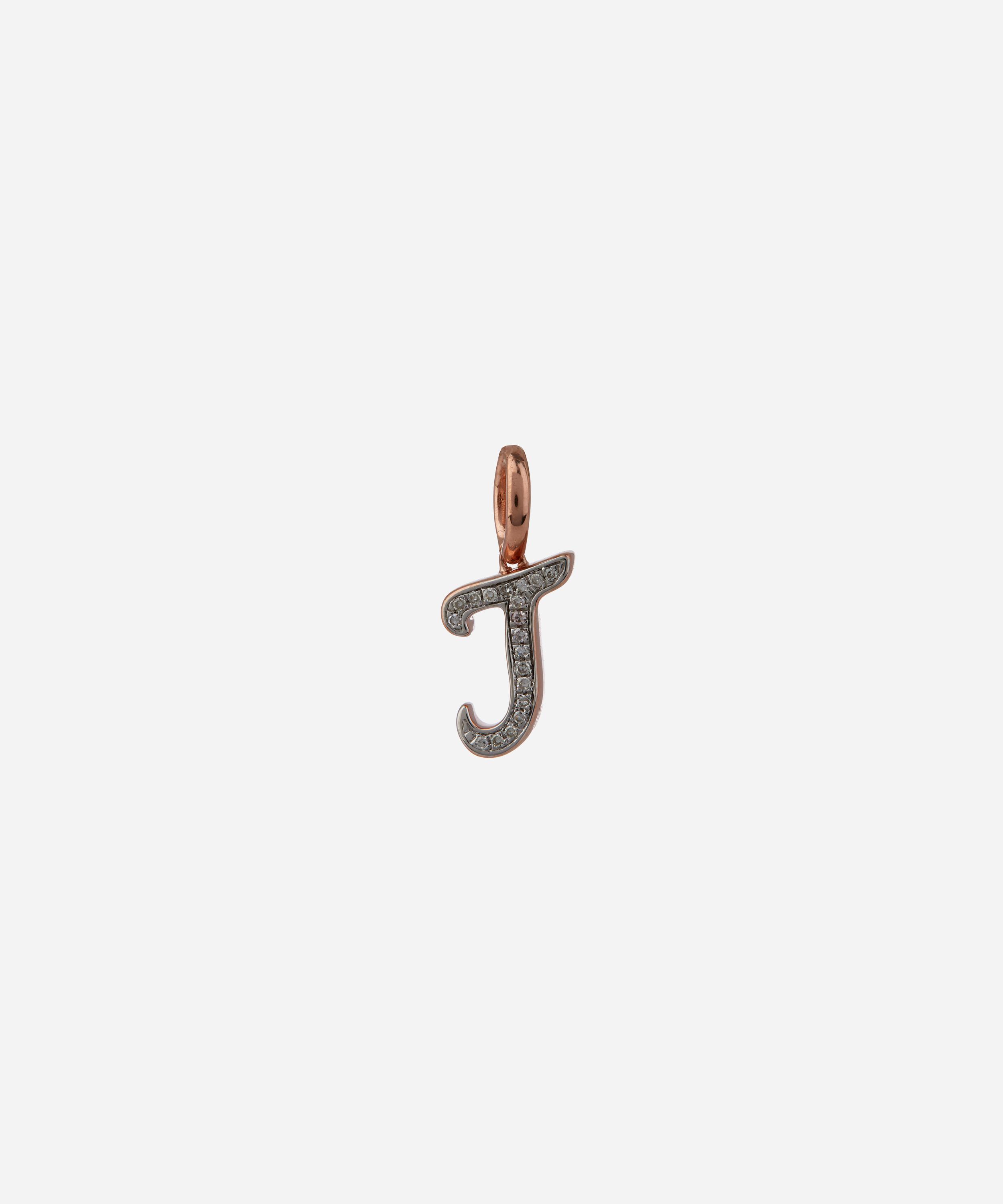 Monica Vinader - Rose Gold Plated Vermeil Silver Alphabet Diamond J Pendant Charm image number 