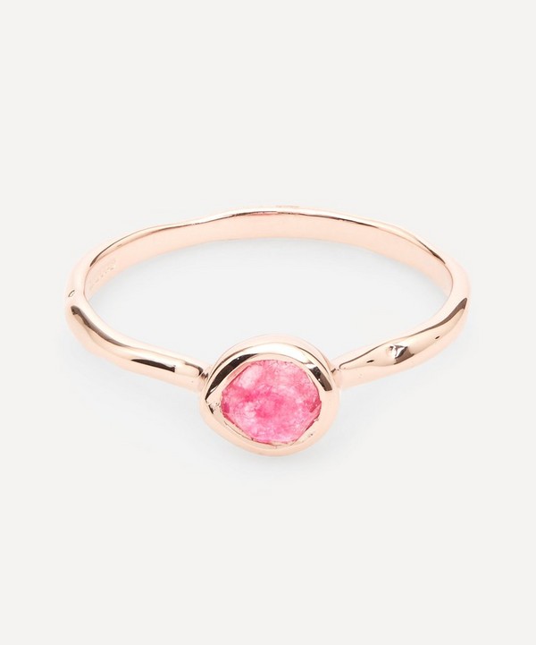 Monica Vinader - Rose Gold Plated Vermeil Silver Siren Small Pink Quartz Stacking Ring image number null