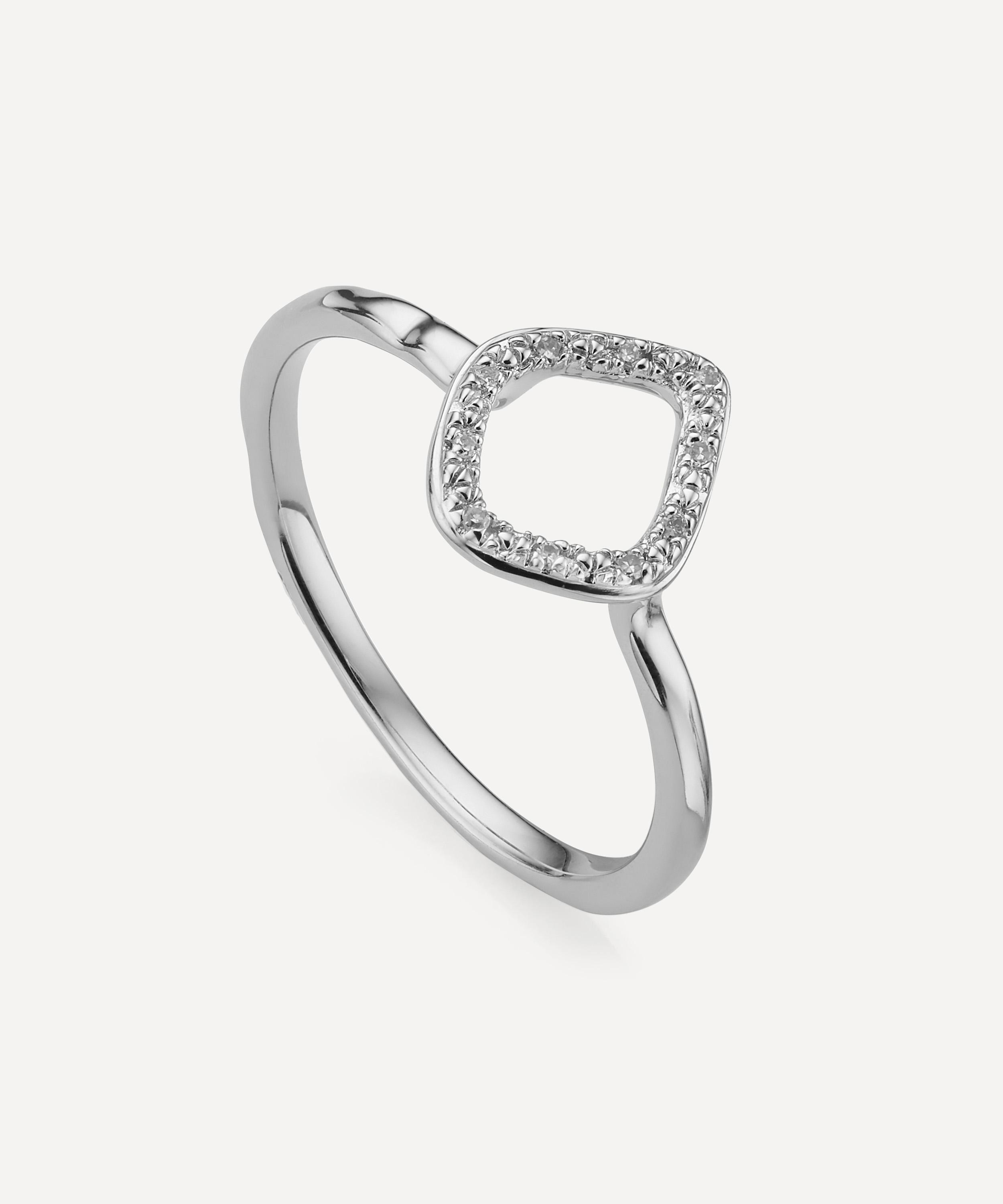 Monica Vinader - Silver Riva Mini Diamond Kite Stacking Ring image number 0