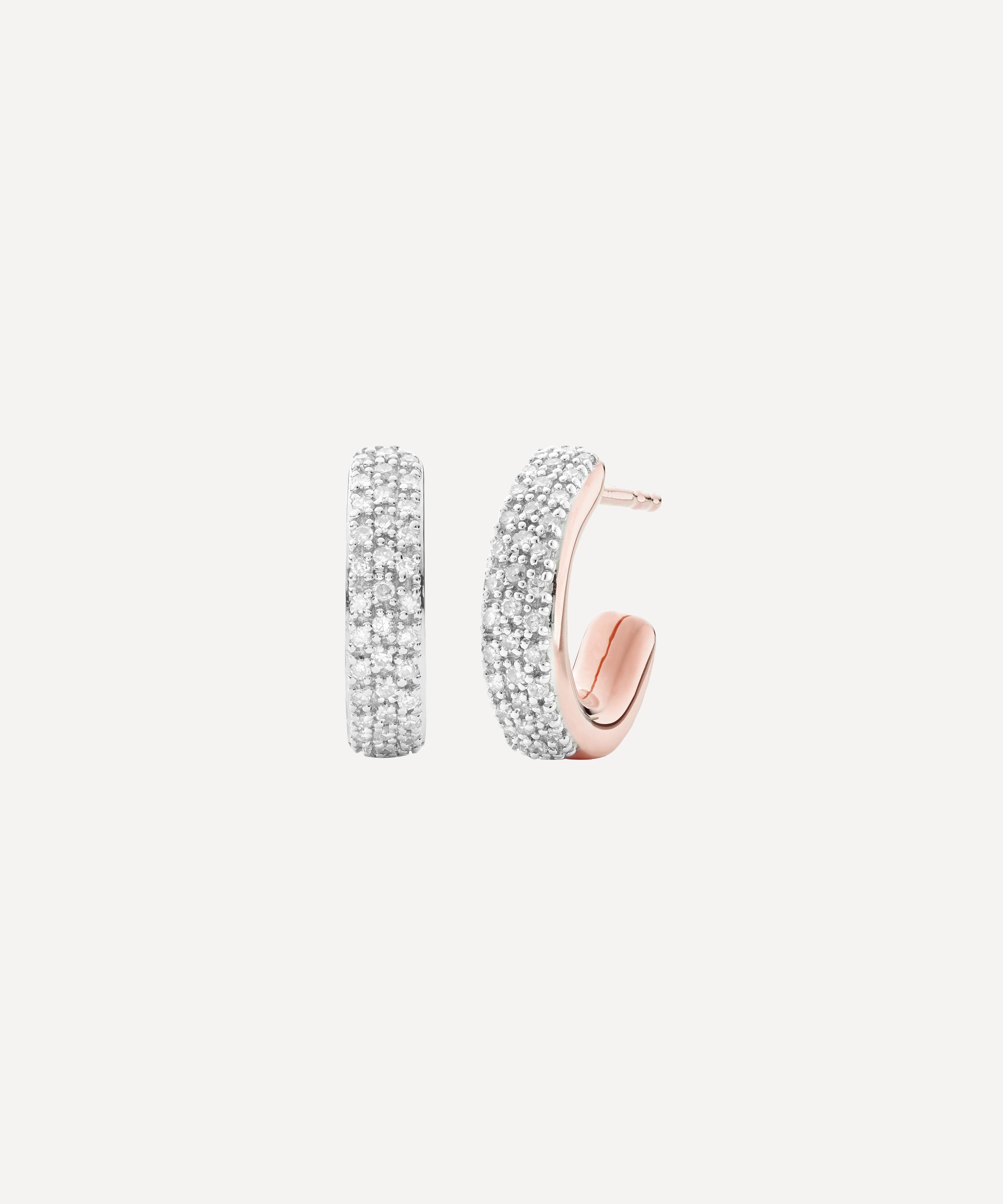 Monica Vinader Rose Gold Plated Vermeil Silver Fiji Mini Diamond Hoop Earrings In Rose Gold