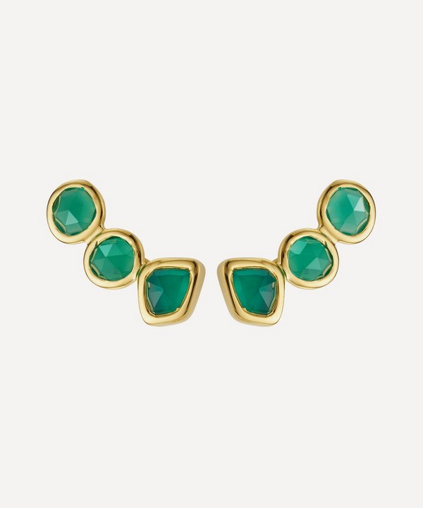 Monica Vinader - Gold Plated Vermeil Silver Siren Green Onyx Climber Earrings image number null