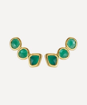 Monica Vinader - Gold Plated Vermeil Silver Siren Green Onyx Climber Earrings image number 0