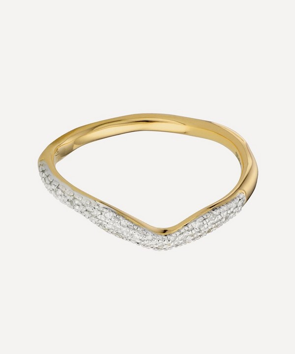 Monica Vinader - 18ct Gold Plated Vermeil Silver Riva Diamond Wave Stacking Ring image number null