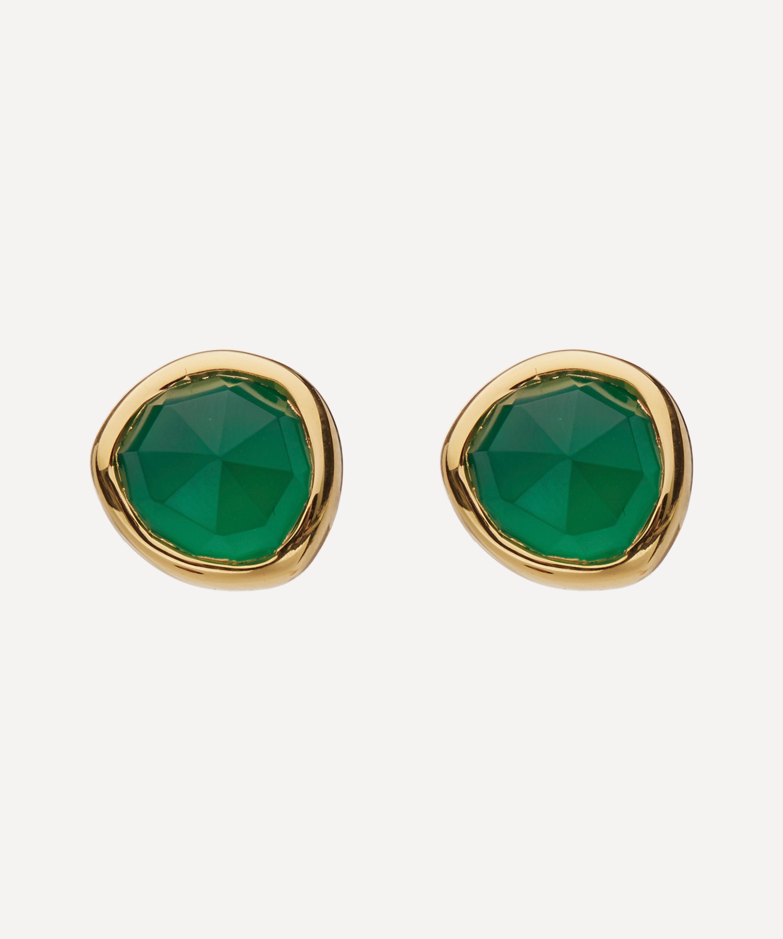 Monica Vinader - Gold Plated Vermeil Silver Green Onyx Siren Stud Earrings image number 0