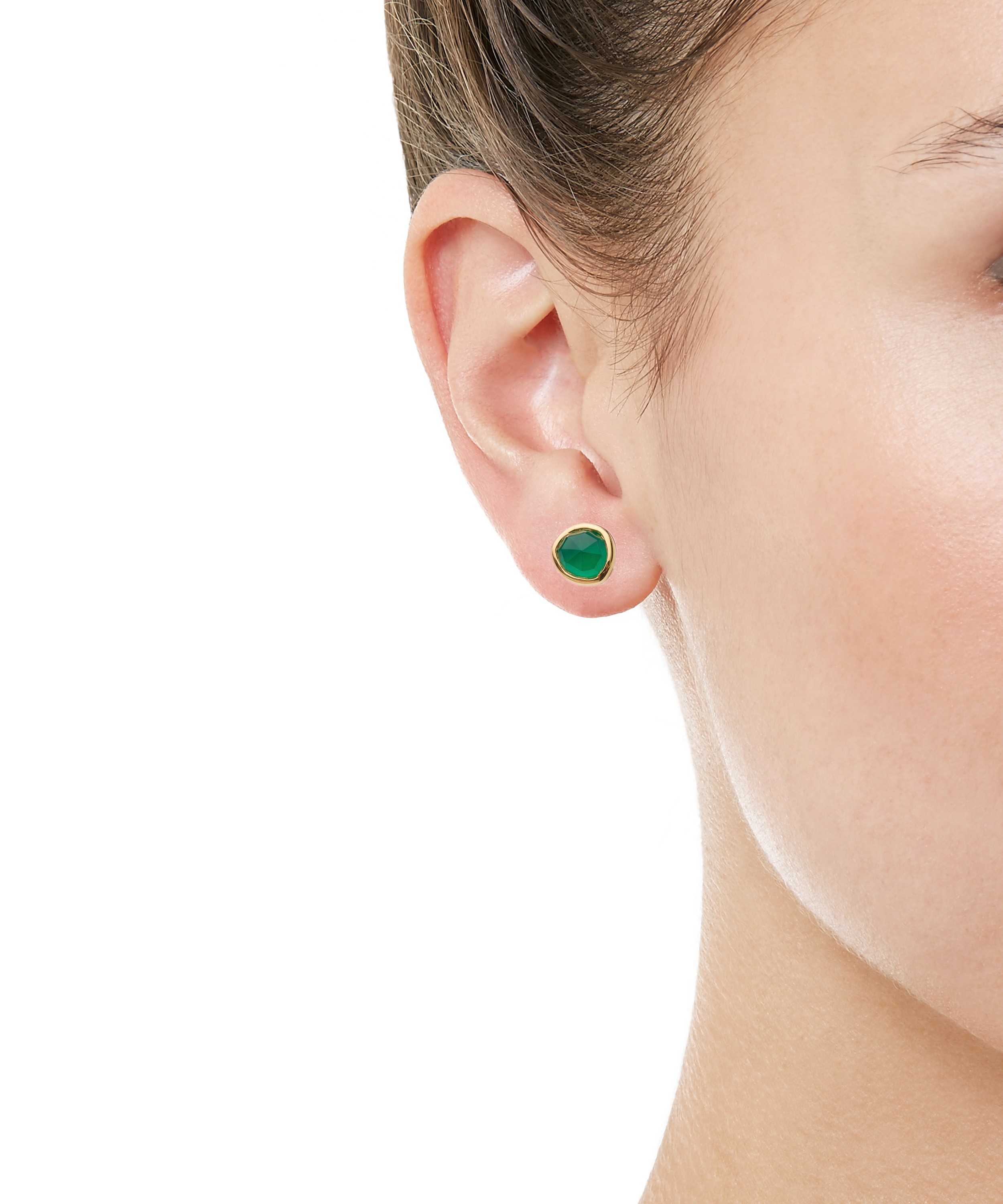 Monica Vinader - Gold Plated Vermeil Silver Green Onyx Siren Stud Earrings image number 1