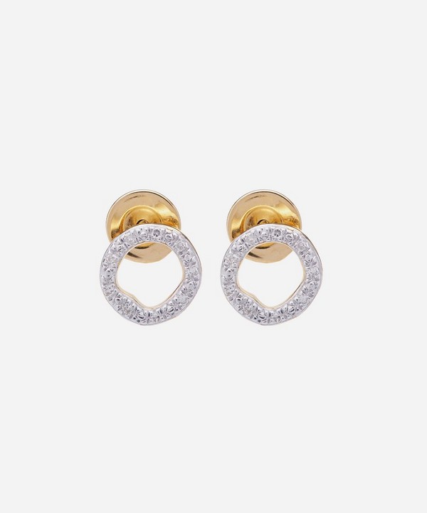 Monica Vinader - Gold Plated Vermeil Silver Riva Diamond Circle Stud Earrings image number null