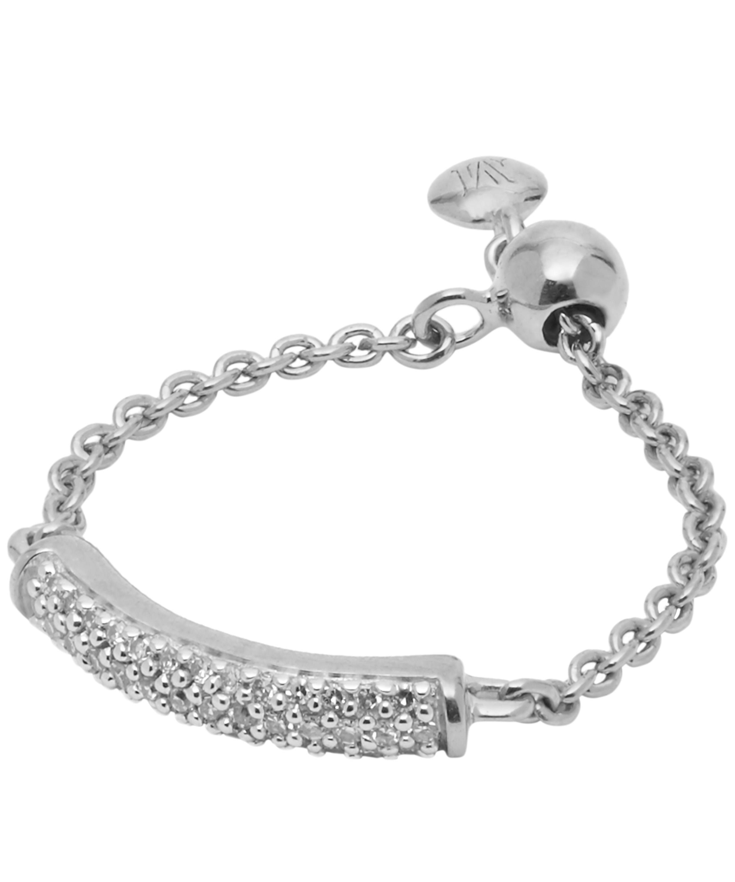 Monica Vinader - Silver Fiji Diamond Bar Friendship Ring image number 2
