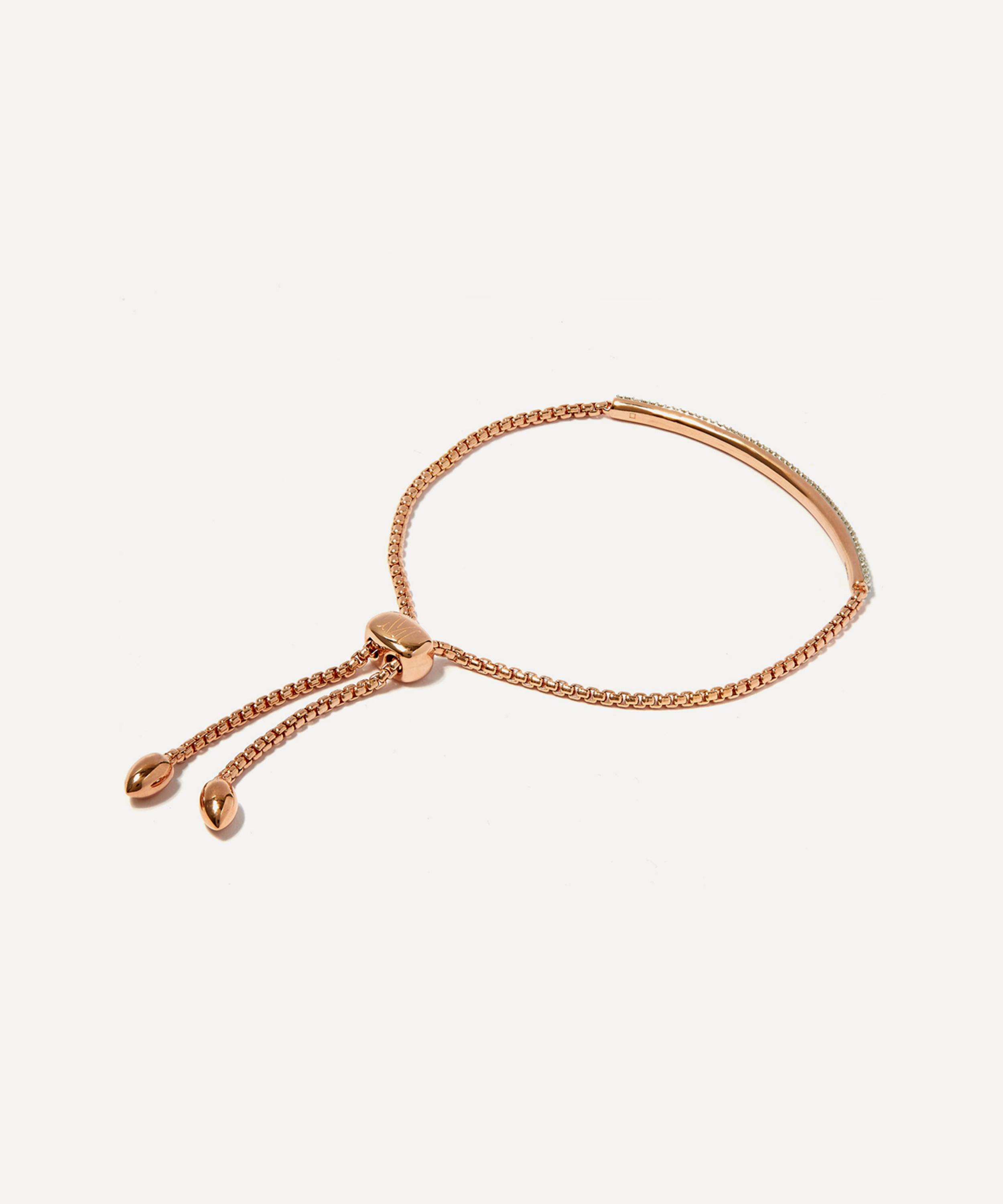 Monica Vinader - Rose Gold Plated Vermeil Silver Fiji Mini Diamond Bar Bracelet image number 4