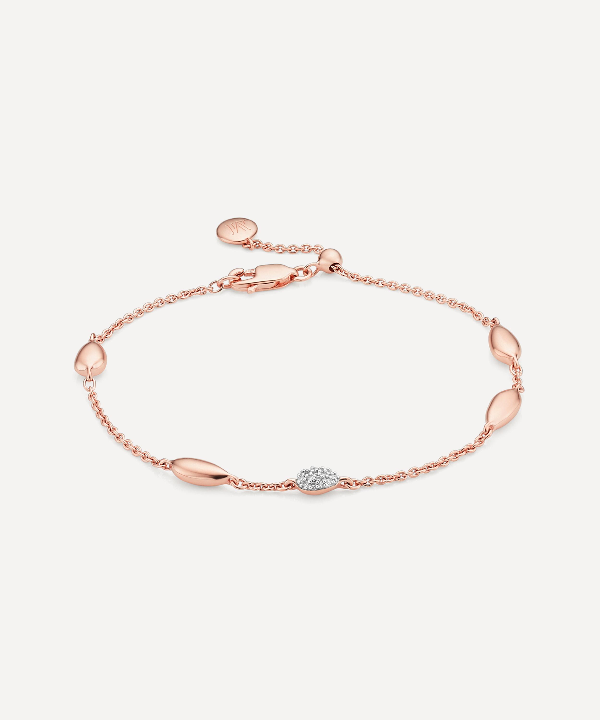 Monica Vinader - Rose Gold Plated Vermeil Silver Nura Teardrop Mixed Station Diamond Bracelet image number 0