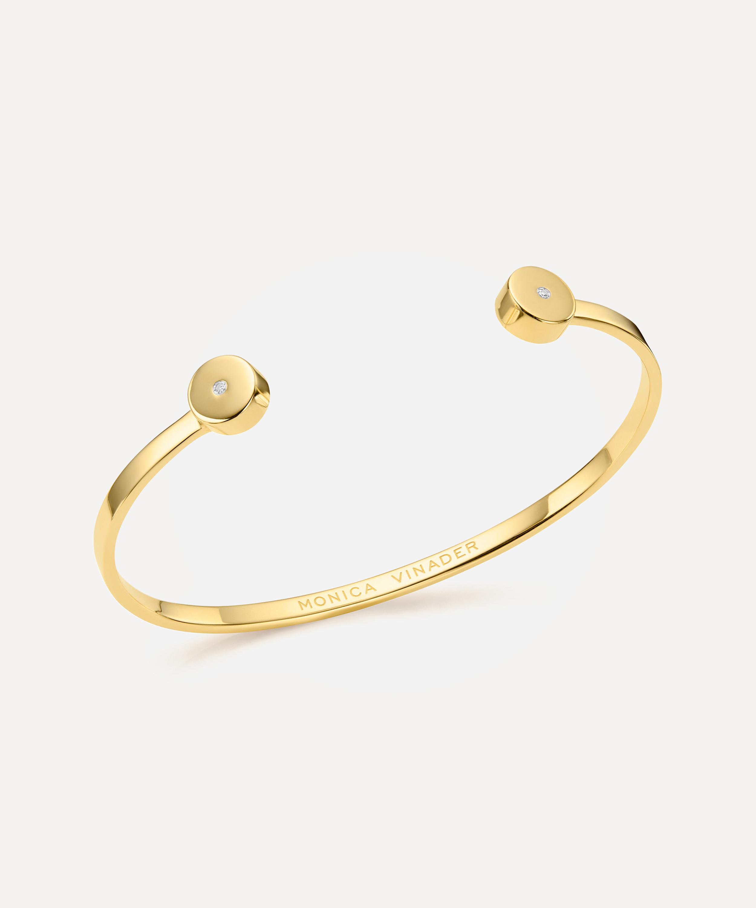 Monica Vinader - Gold Plated Vermeil Silver Linear Solo Medium Diamond Cuff Bracelet image number 0